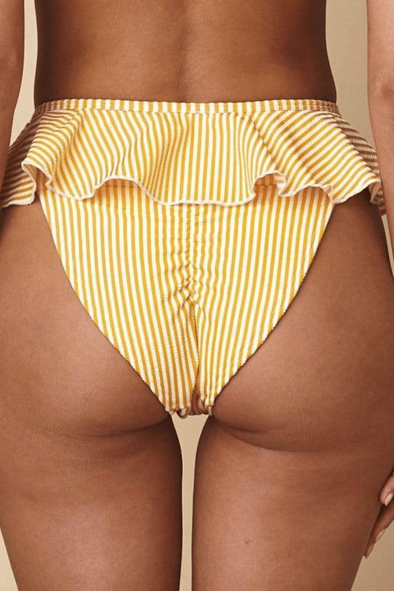 Montce - Canary Stripe Tamarindo Ruffle Bikini Bottom -