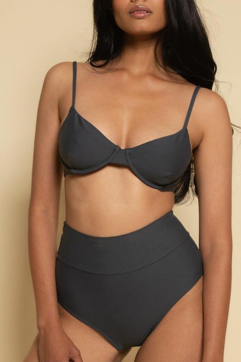 Montce - Charcoal Added Coverage High Rise Bikini Bottom -