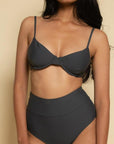 Montce - Charcoal Added Coverage High Rise Bikini Bottom -