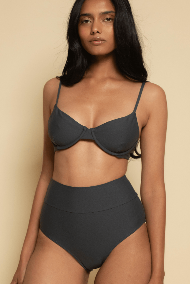 Montce - Charcoal Full Coverage High Rise Bikini Bottom -
