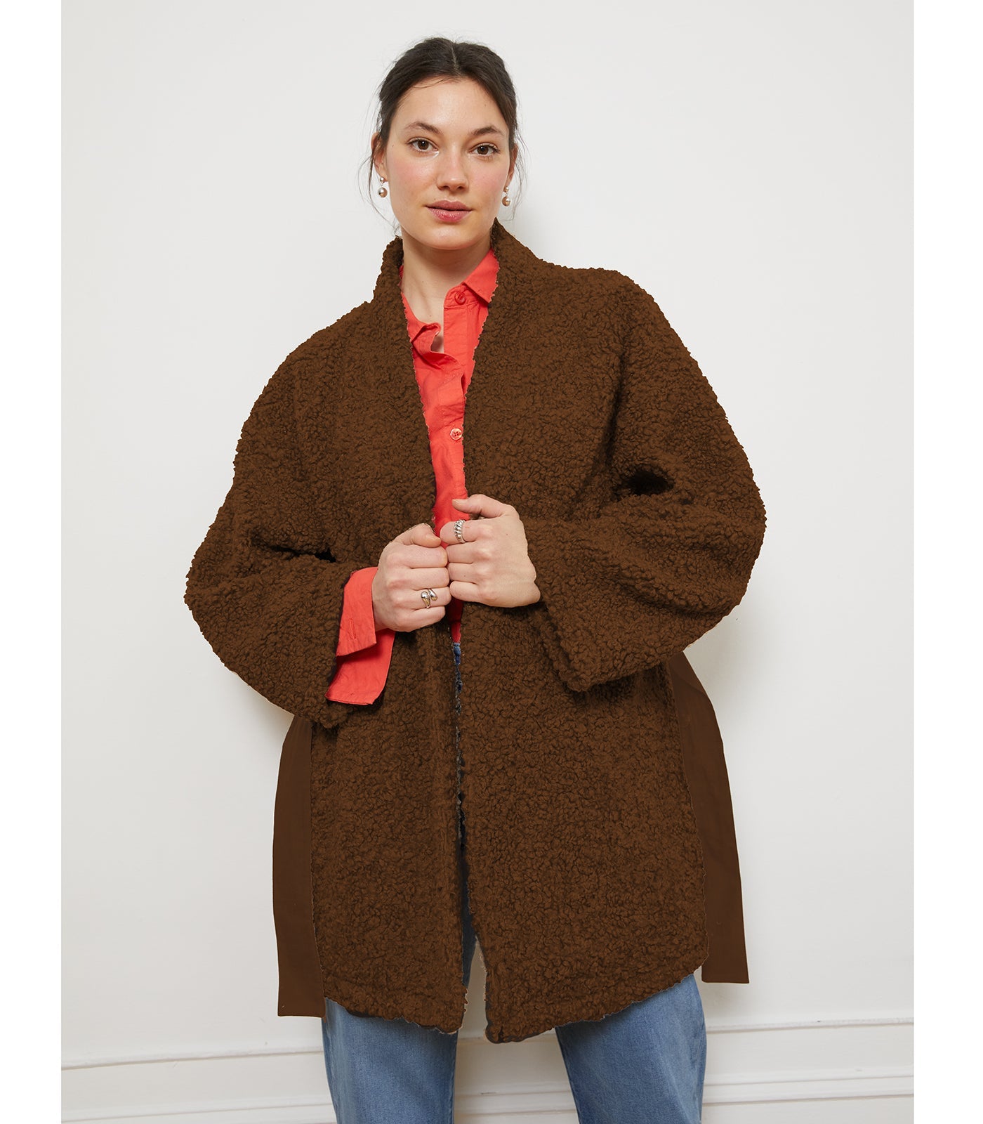 Loup - Valentina Sherpa Wrap Coat - Chocolate -
