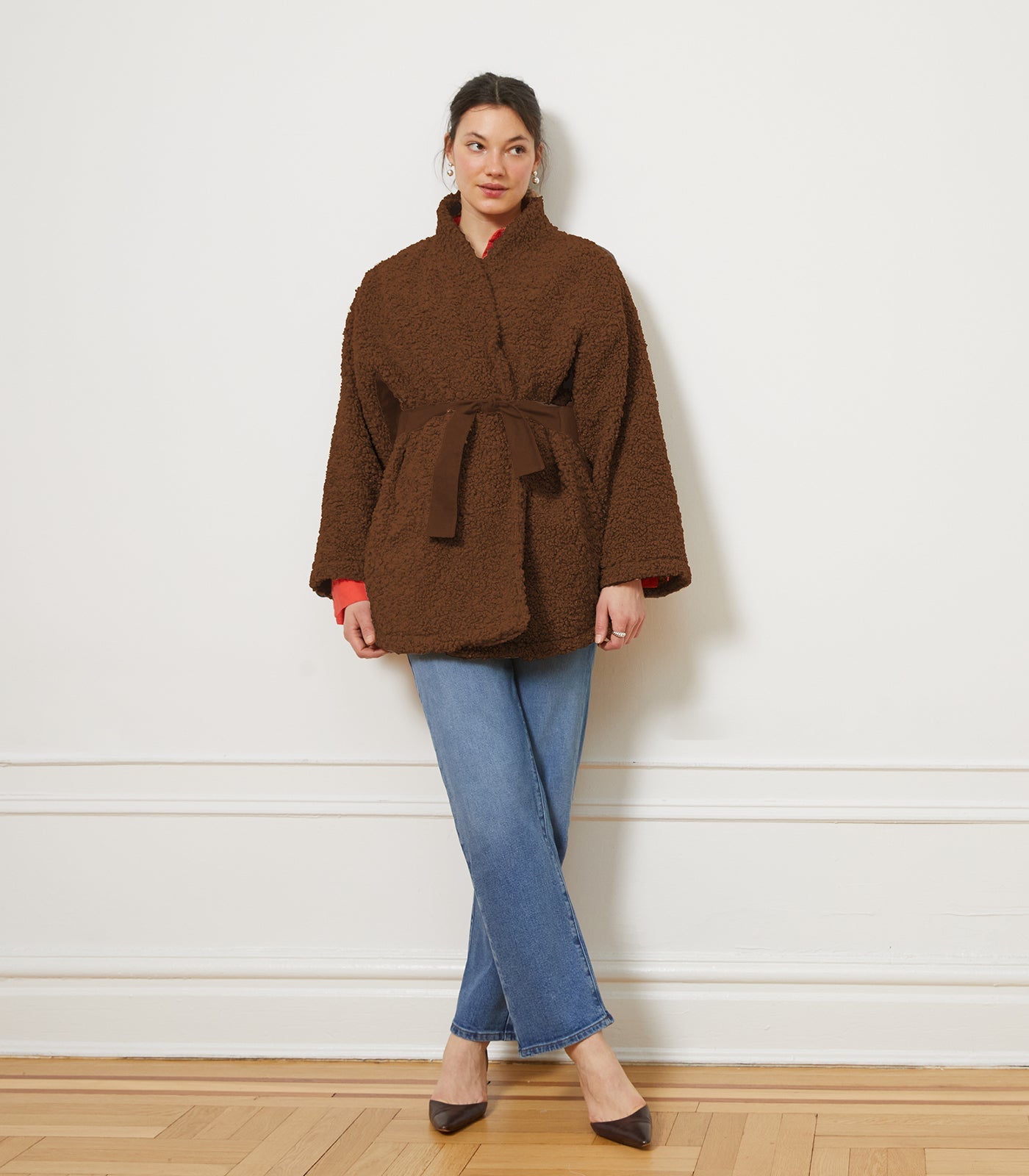 Loup - Valentina Sherpa Wrap Coat - Chocolate -