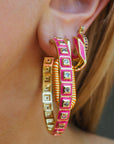 Luv Aj - XL Pyramid Stud Hoops - Hot Pink/Gold -