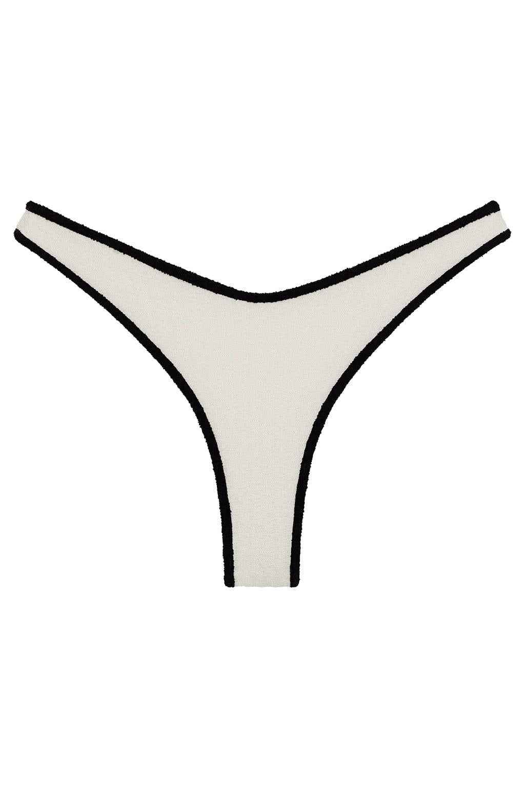 Montce - Cream (Black Binded) Terry Rib Thong Bikini Bottom -