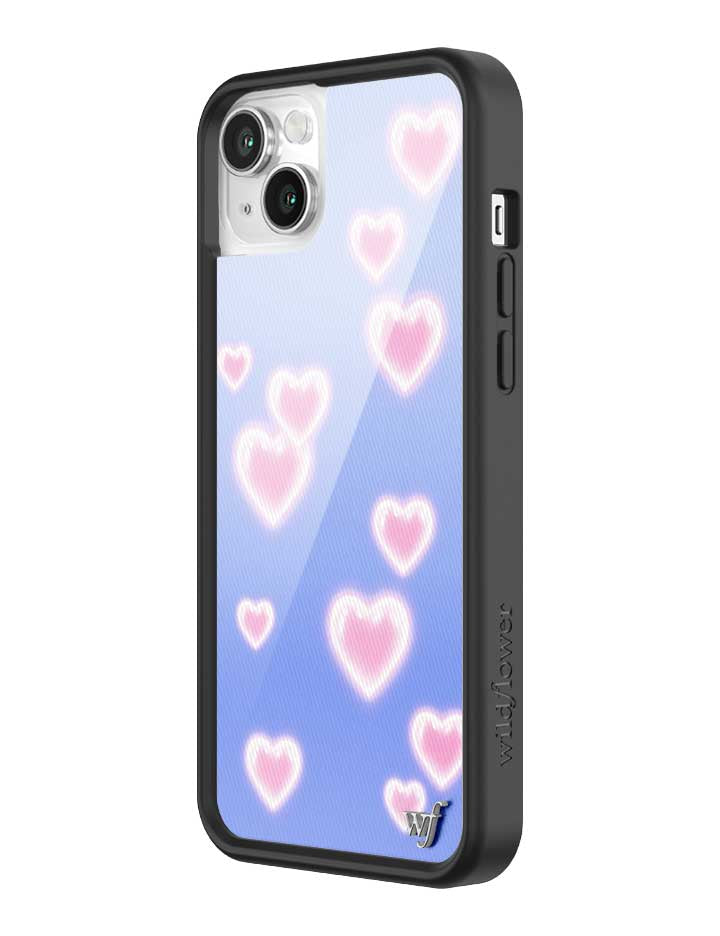 Wildflower iPhone case 14 Plus Dreamy Hearts Blue Pink Cute