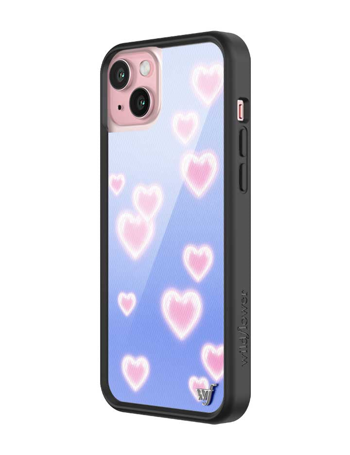 Wildflower iPhone case 15 Plus Dreamy Hearts Blue Pink Cute
