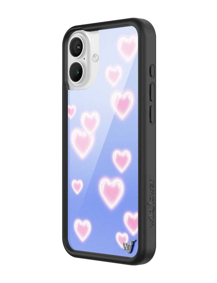 Wildflower iPhone case 16 Plus Dreamy Hearts Blue Pink Cute