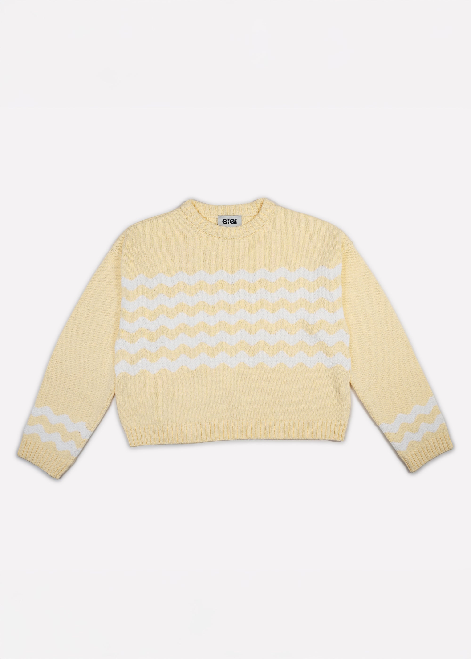 Wavy Stripe Sweater - Light Yellow &amp; White