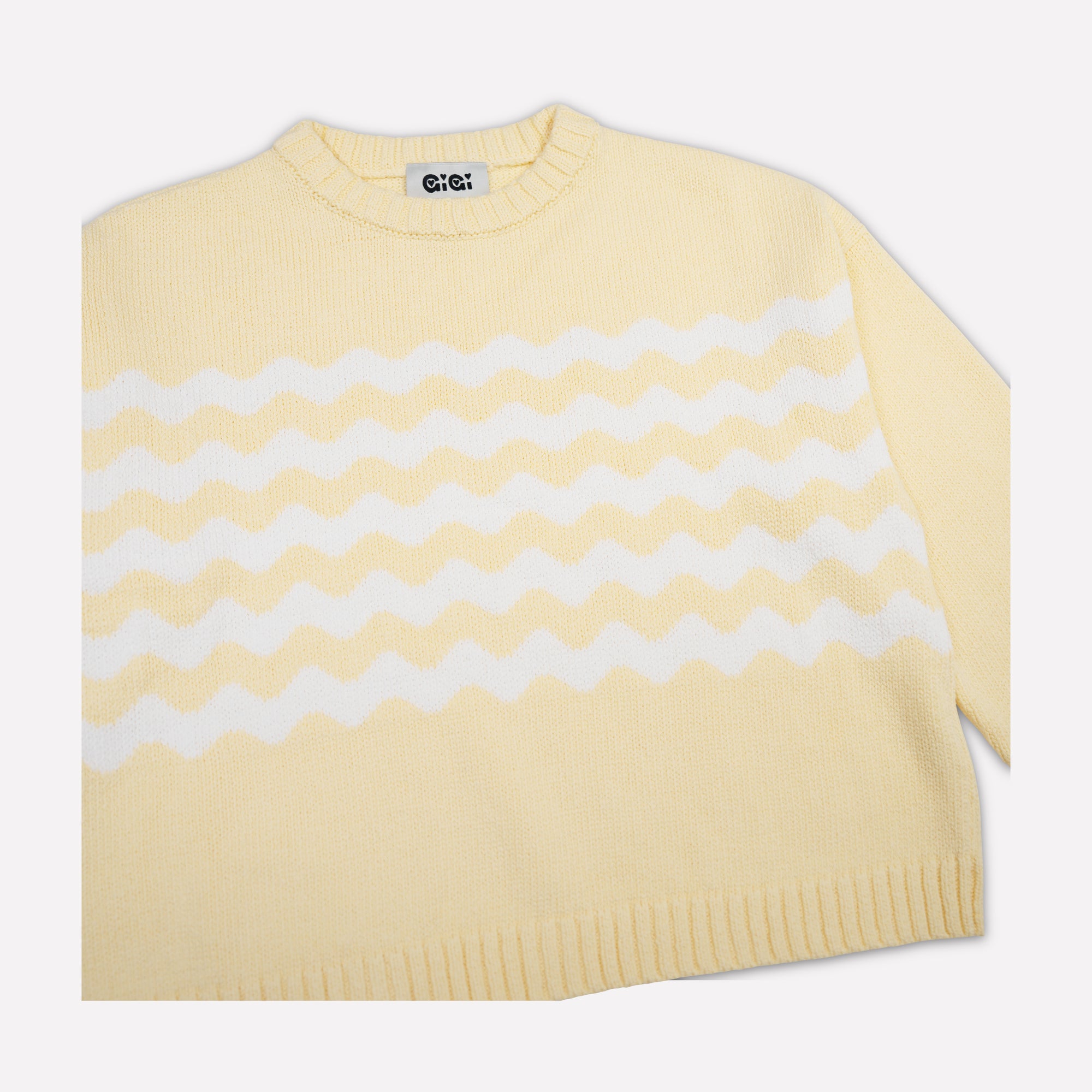 Gigi Knitwear - Wavy Stripe Sweater - Light Yellow &amp; White -