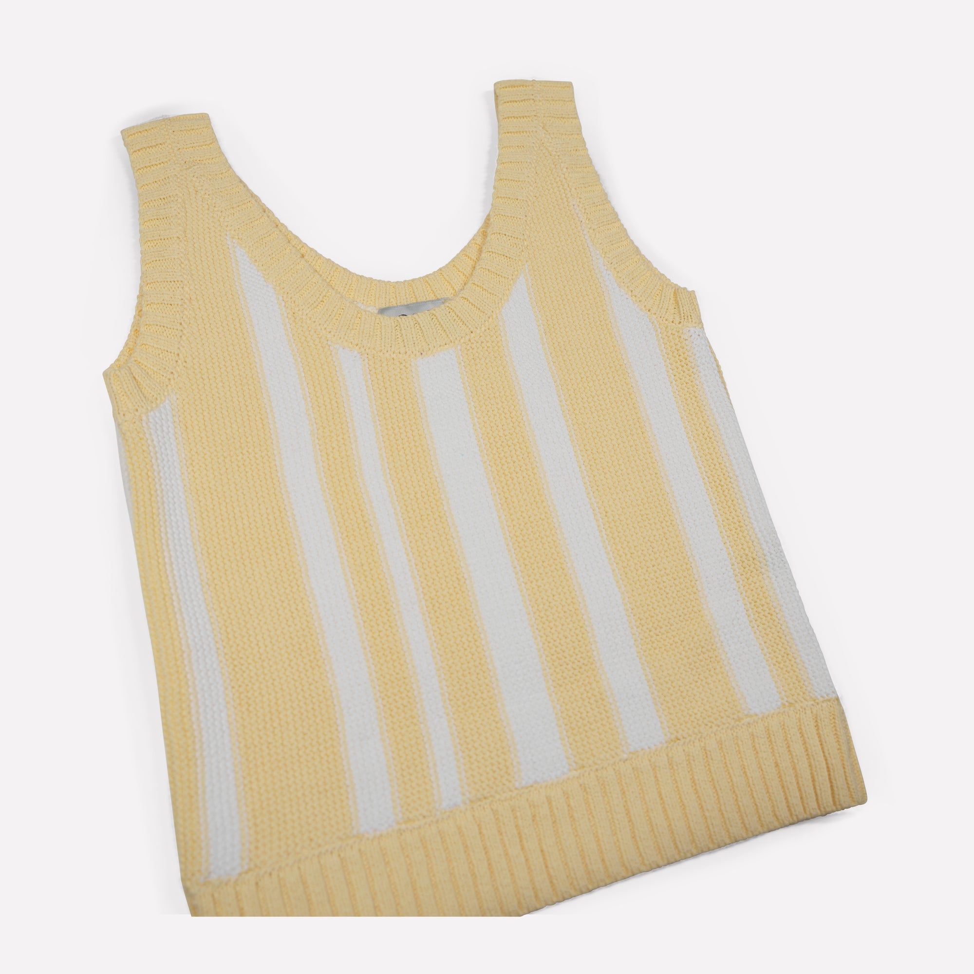 Gigi Knitwear - Vertical Stripe Tank Top - Light Yellow &amp; White -