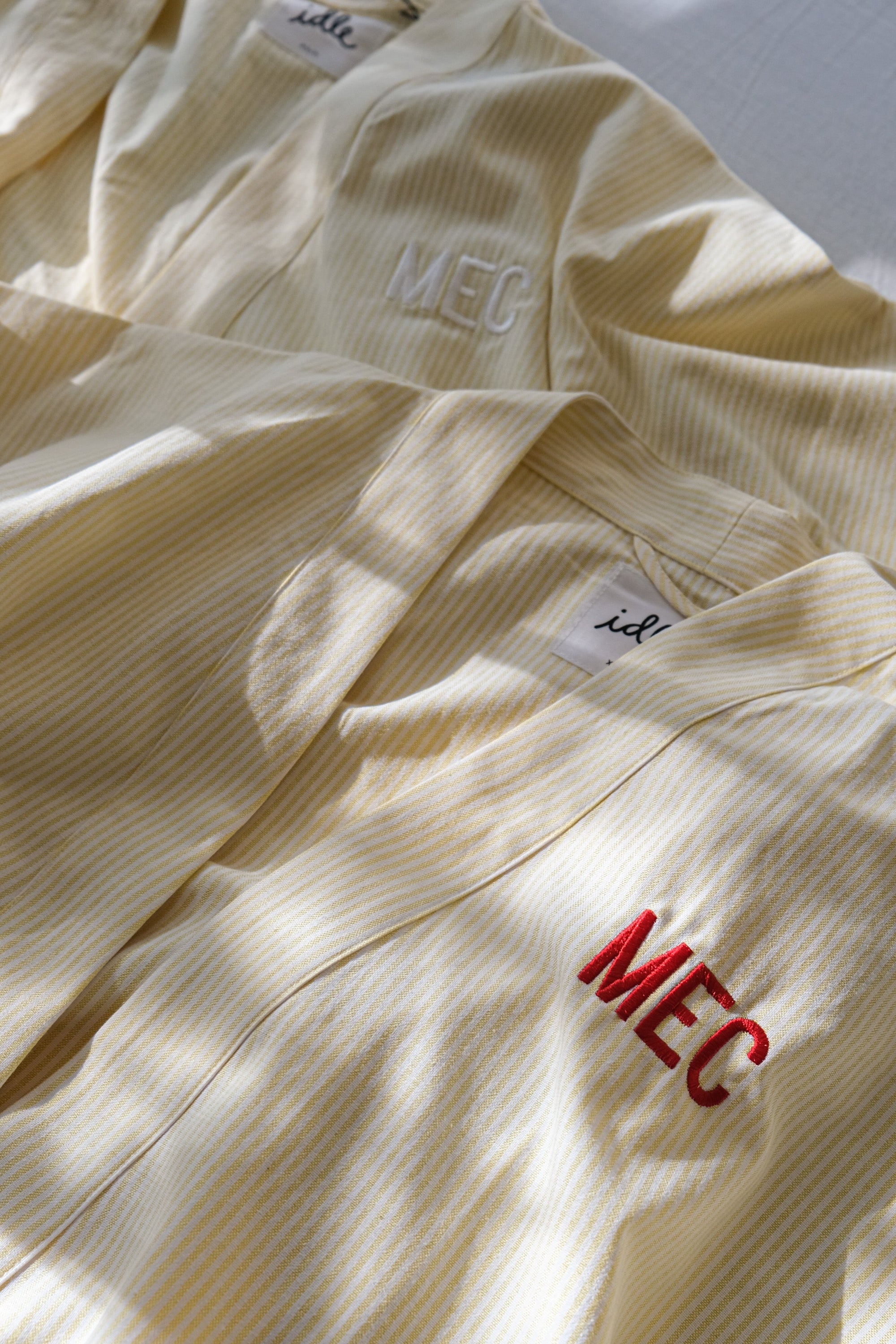 The Pinstripe Short Robe - Butter