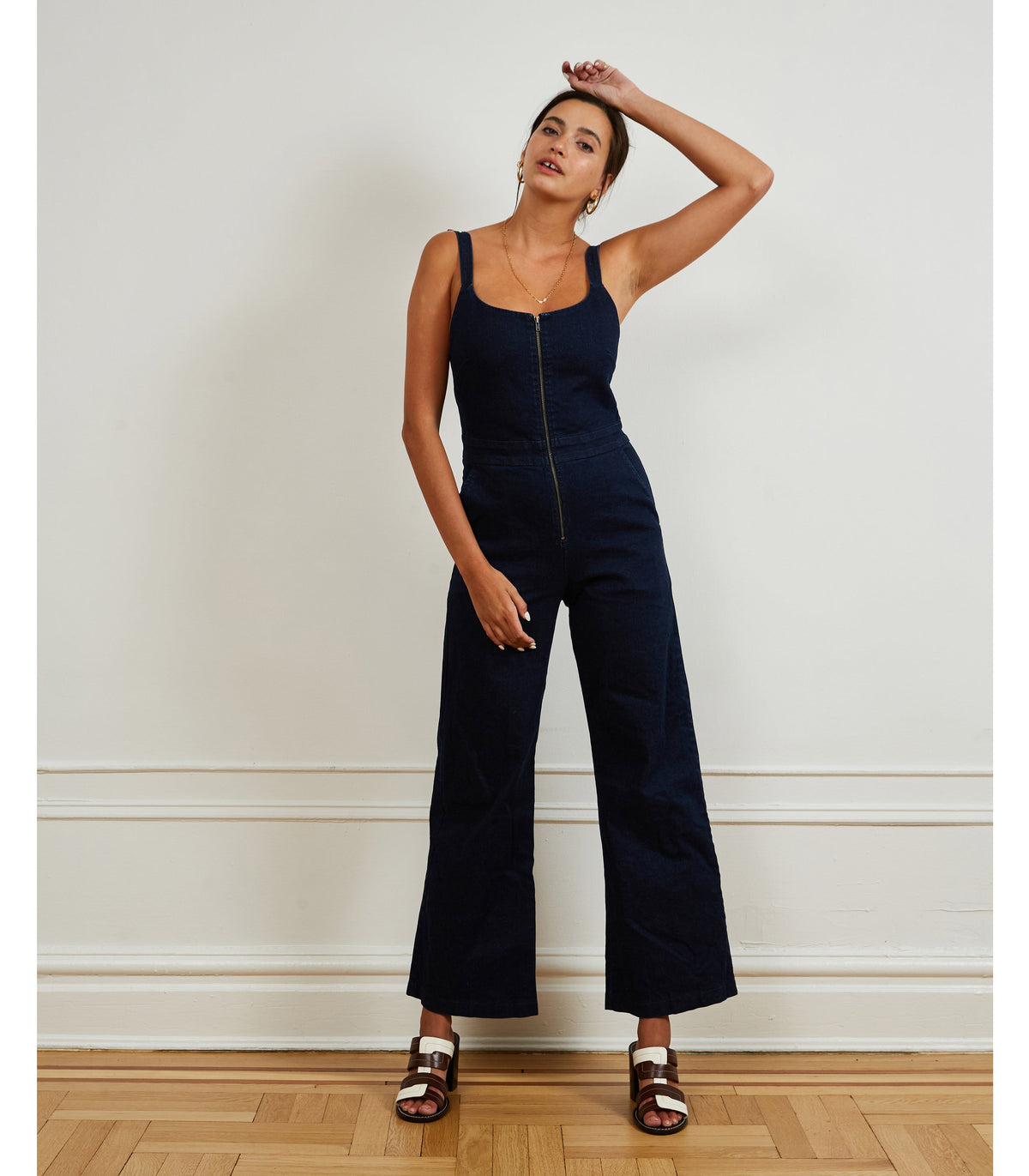 Loup - Billy Zip Front Wide Leg Jumpsuit - Dark Indigo -