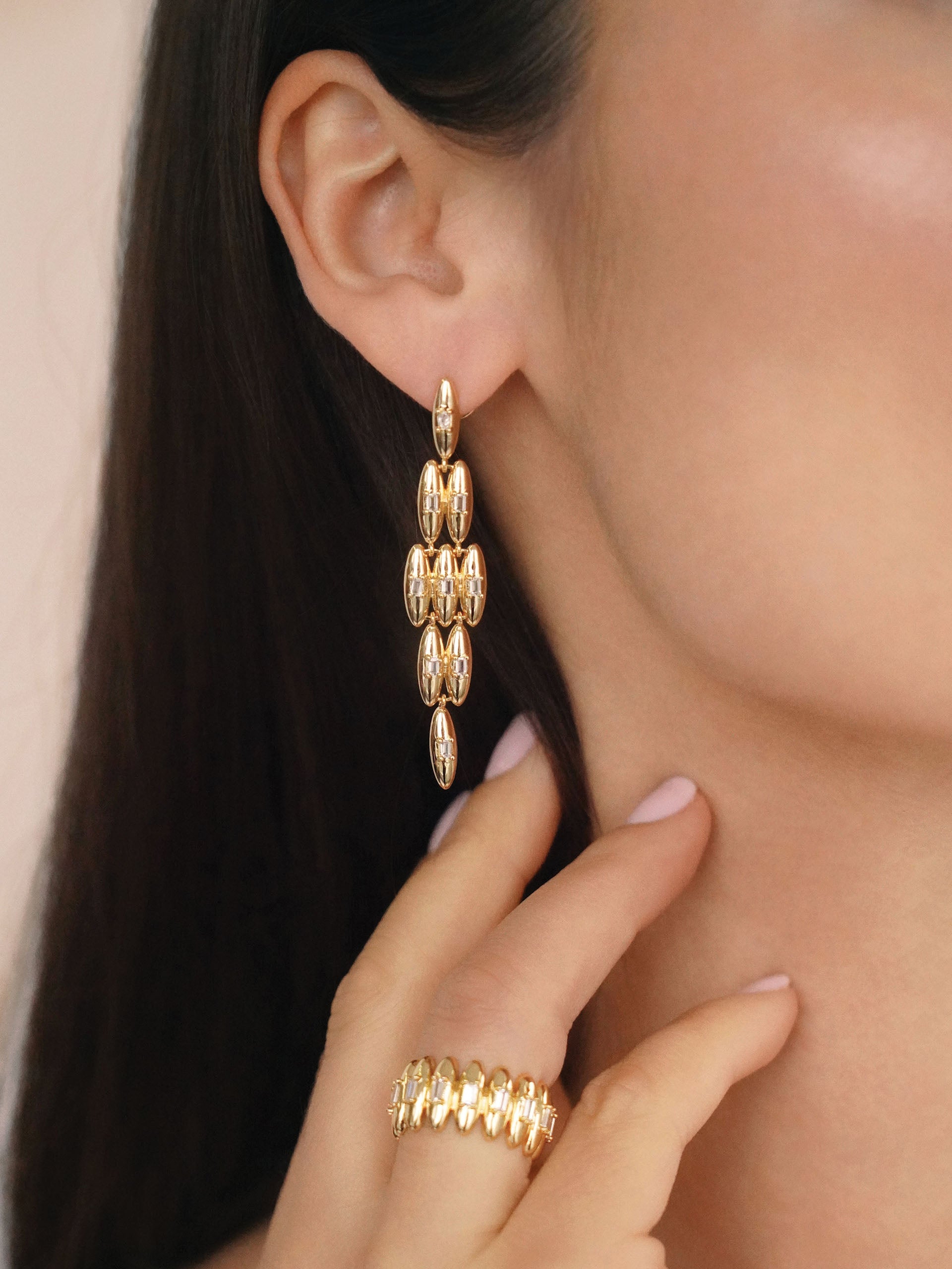 Ettika - Oval Dome Baguette Dangle Earrings -