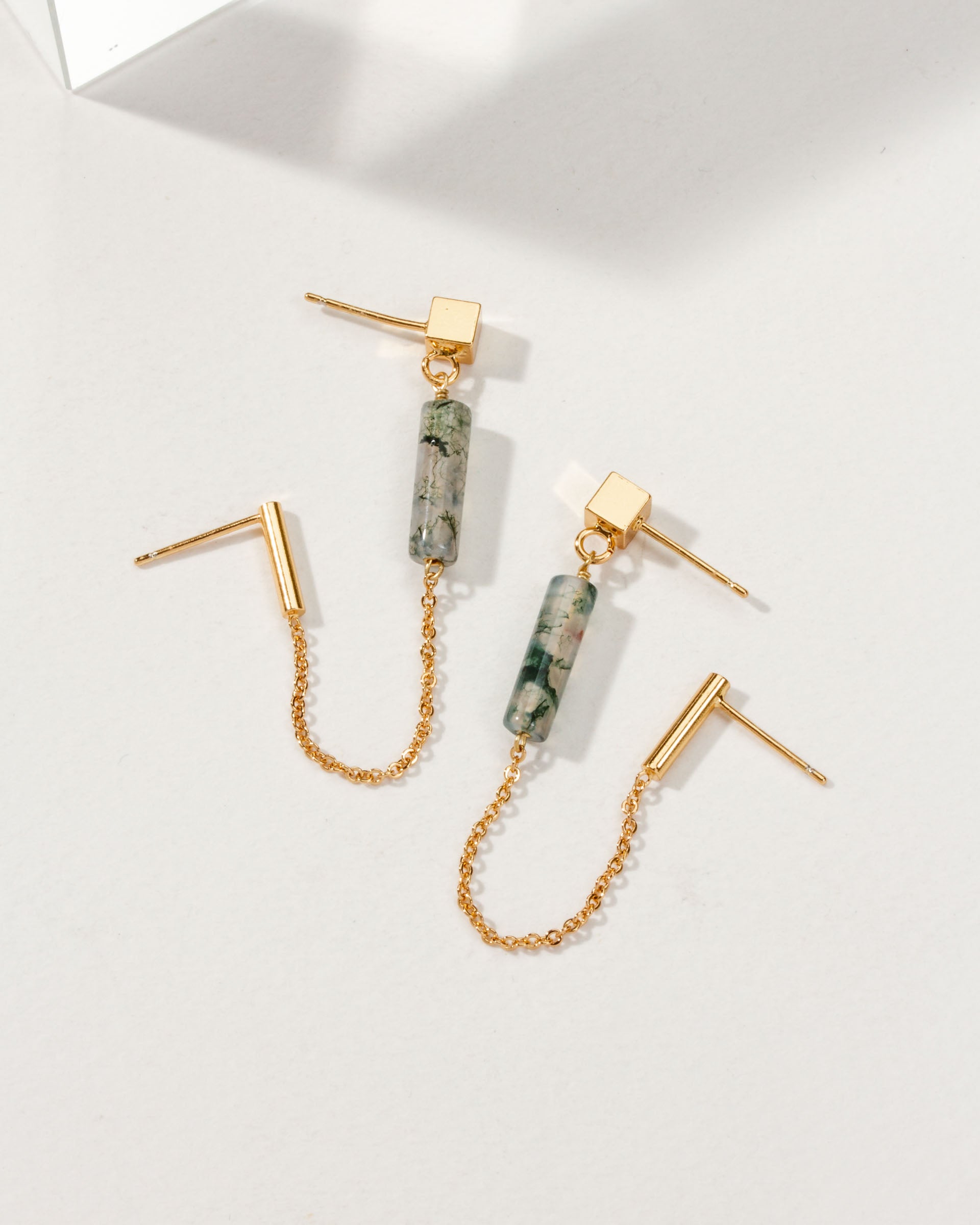 Luna Norte - Effortless Double Pierced Earrings - Moss Agate