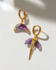 Luna Norte - Crescent Horn Mismatched Huggie Hoop Earring - Amethyst