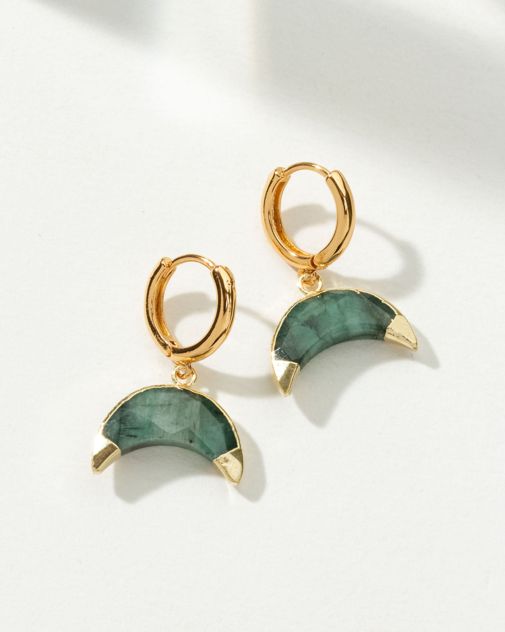 Luna Norte - Crescent Horn Huggie Hoop Earring - Emerald