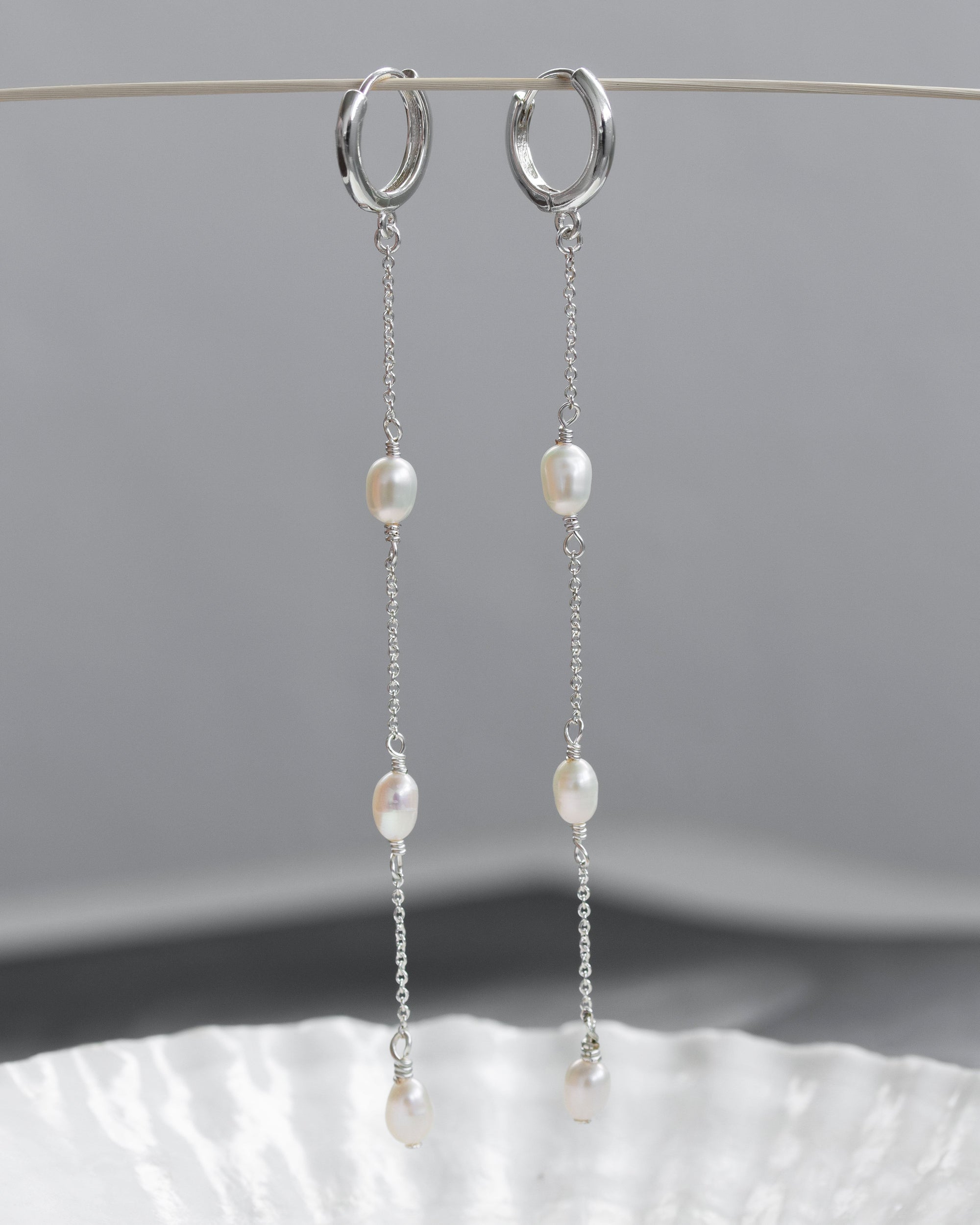 Luna Norte - Stacked Pearl Huggie Hoop Earrings Silver -