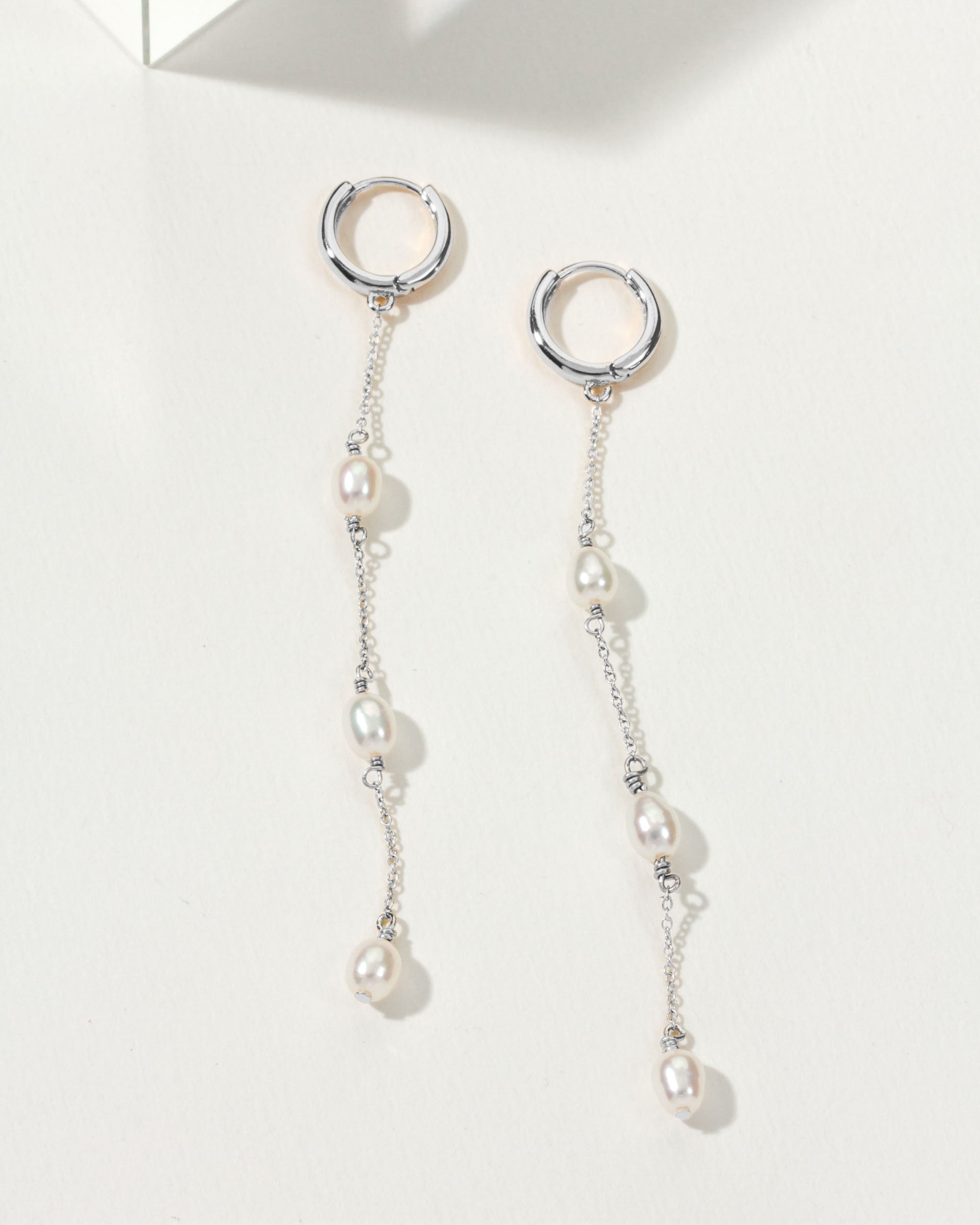 Luna Norte - Stacked Pearl Huggie Hoop Earrings Silver -