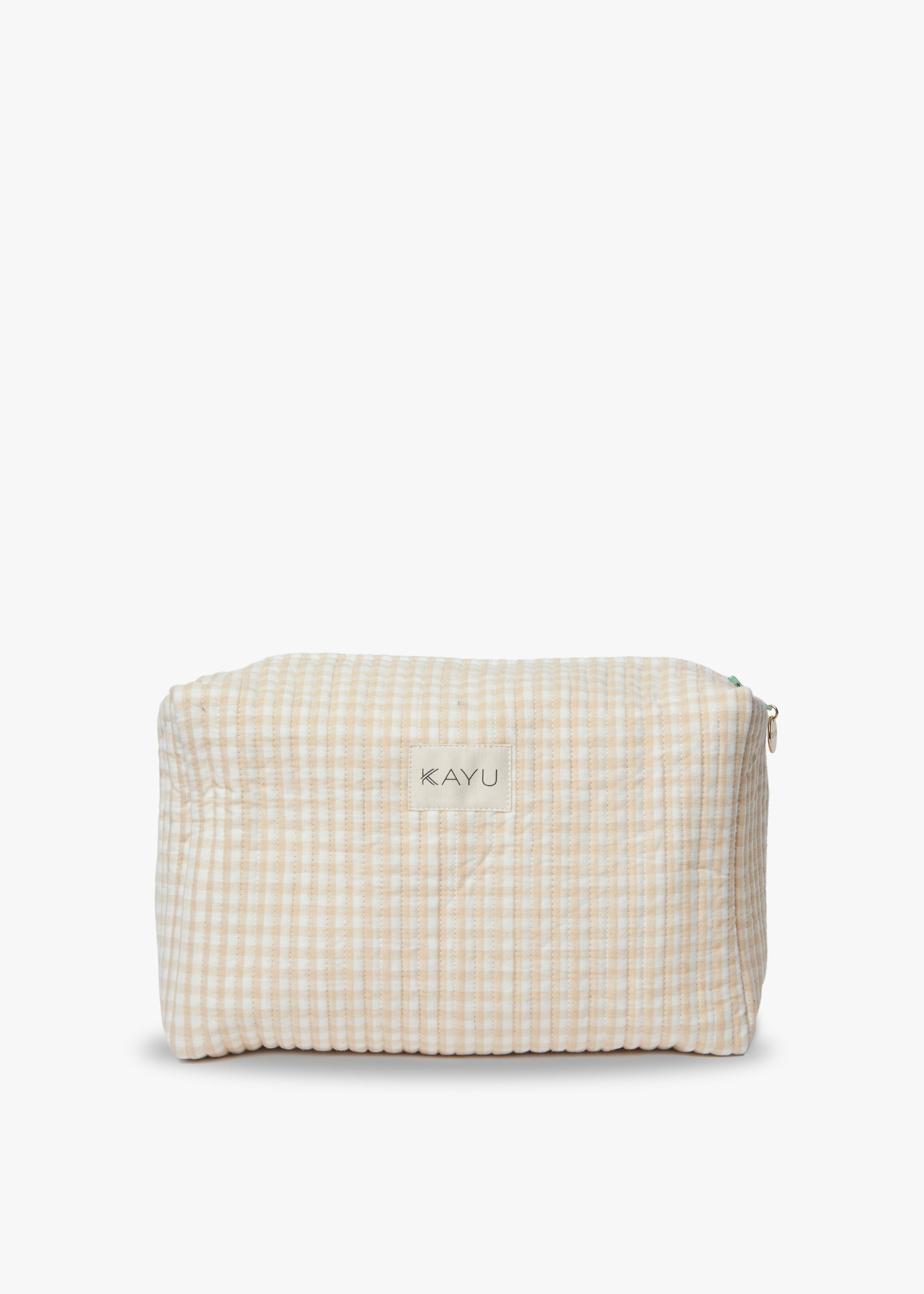 Kayu - Elsie Travel Case Zip Pouch Bag - Beige Gingham