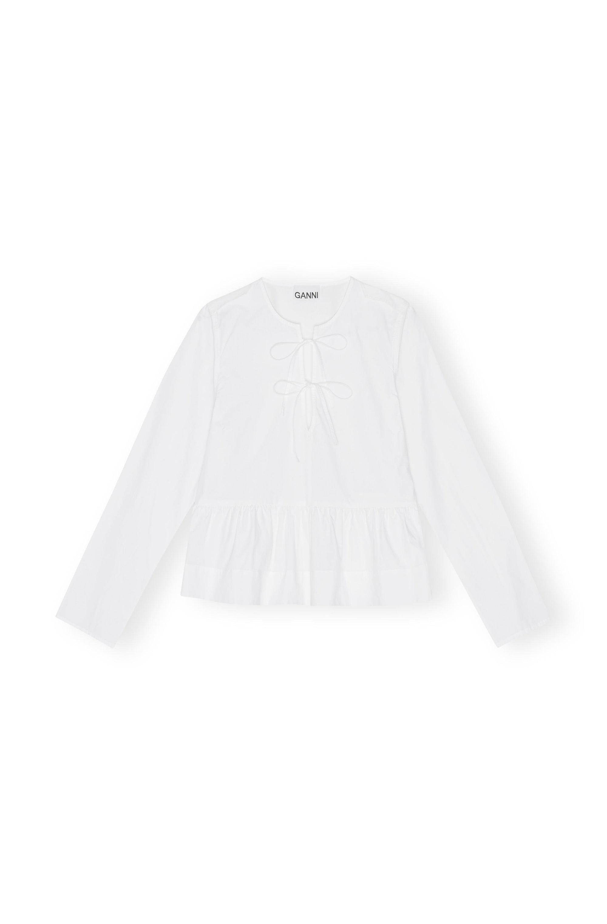 Ganni - Cotton Poplin Tie Front Peplum Blouse - Bright White -