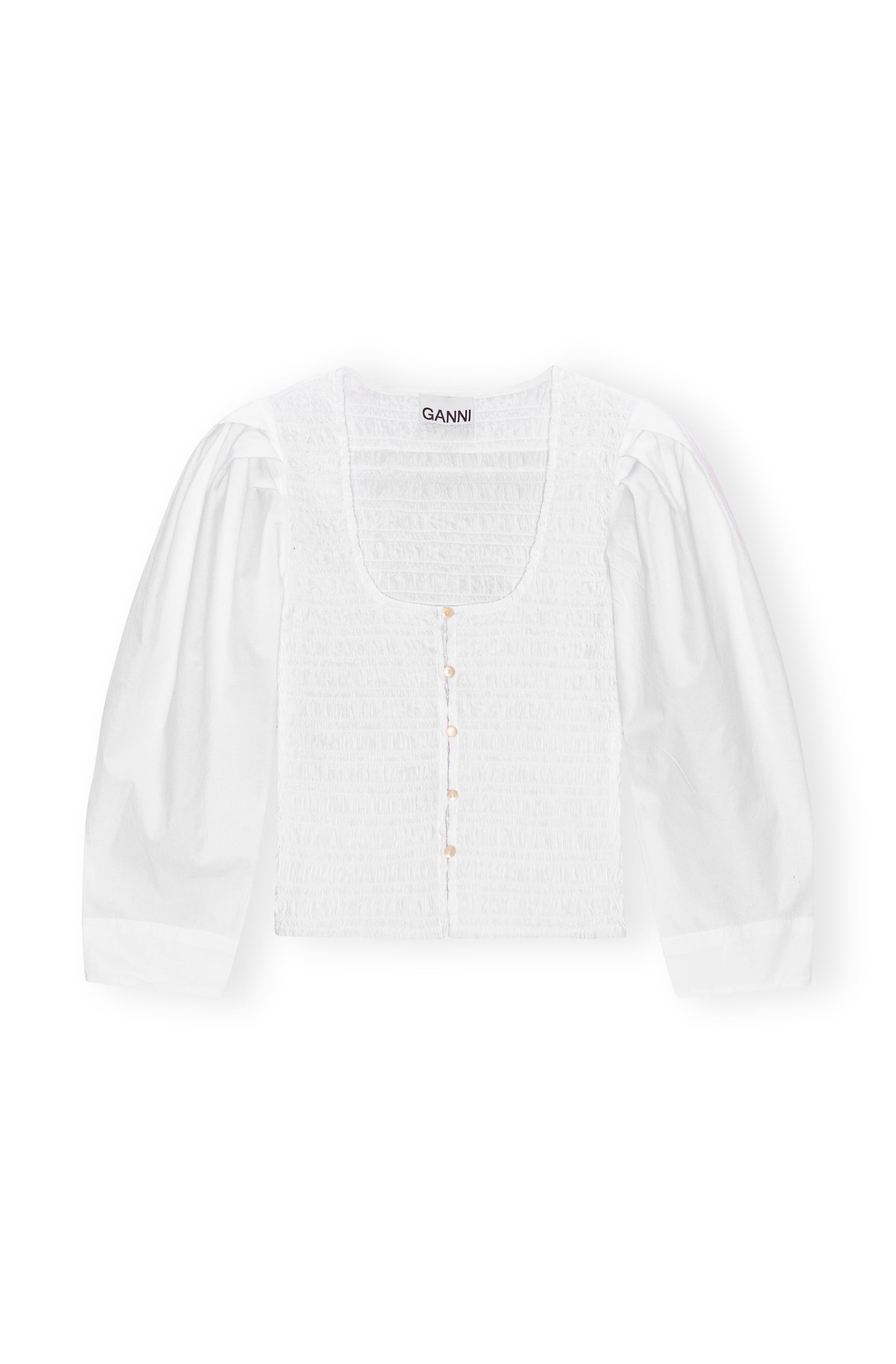 Ganni - Cotton Poplin Smock Blouse - Bright White -