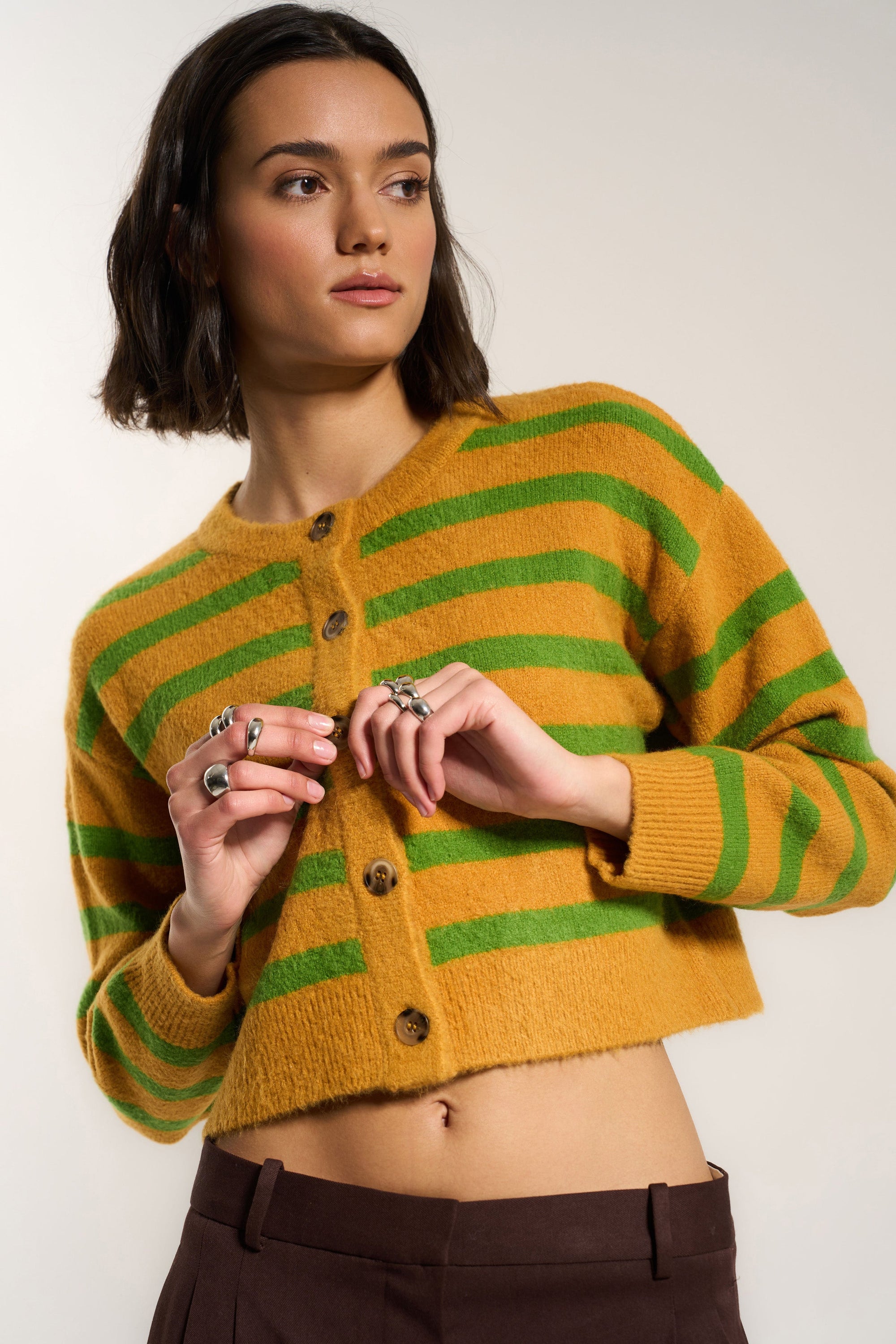 Callahan Knitwear - Fiona Cardigan - Fern Stripe -