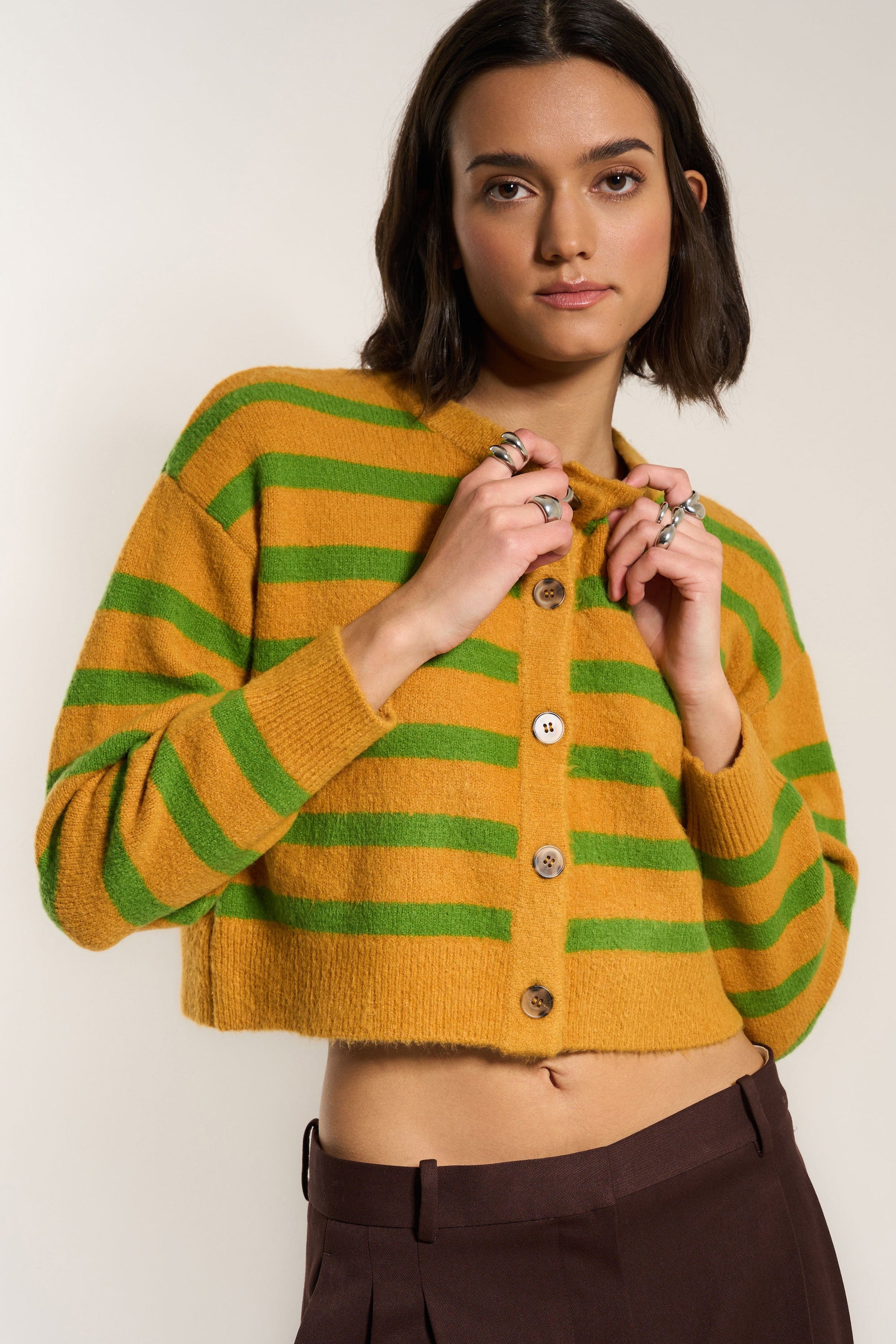 Callahan Knitwear - Fiona Cardigan - Fern Stripe -