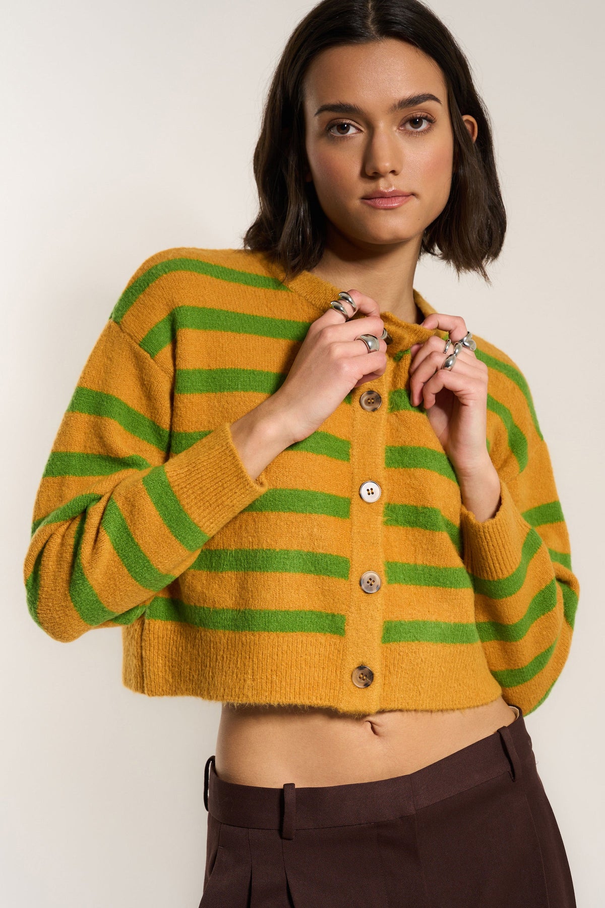 Callahan Knitwear - Fiona Cardigan - Fern Stripe -