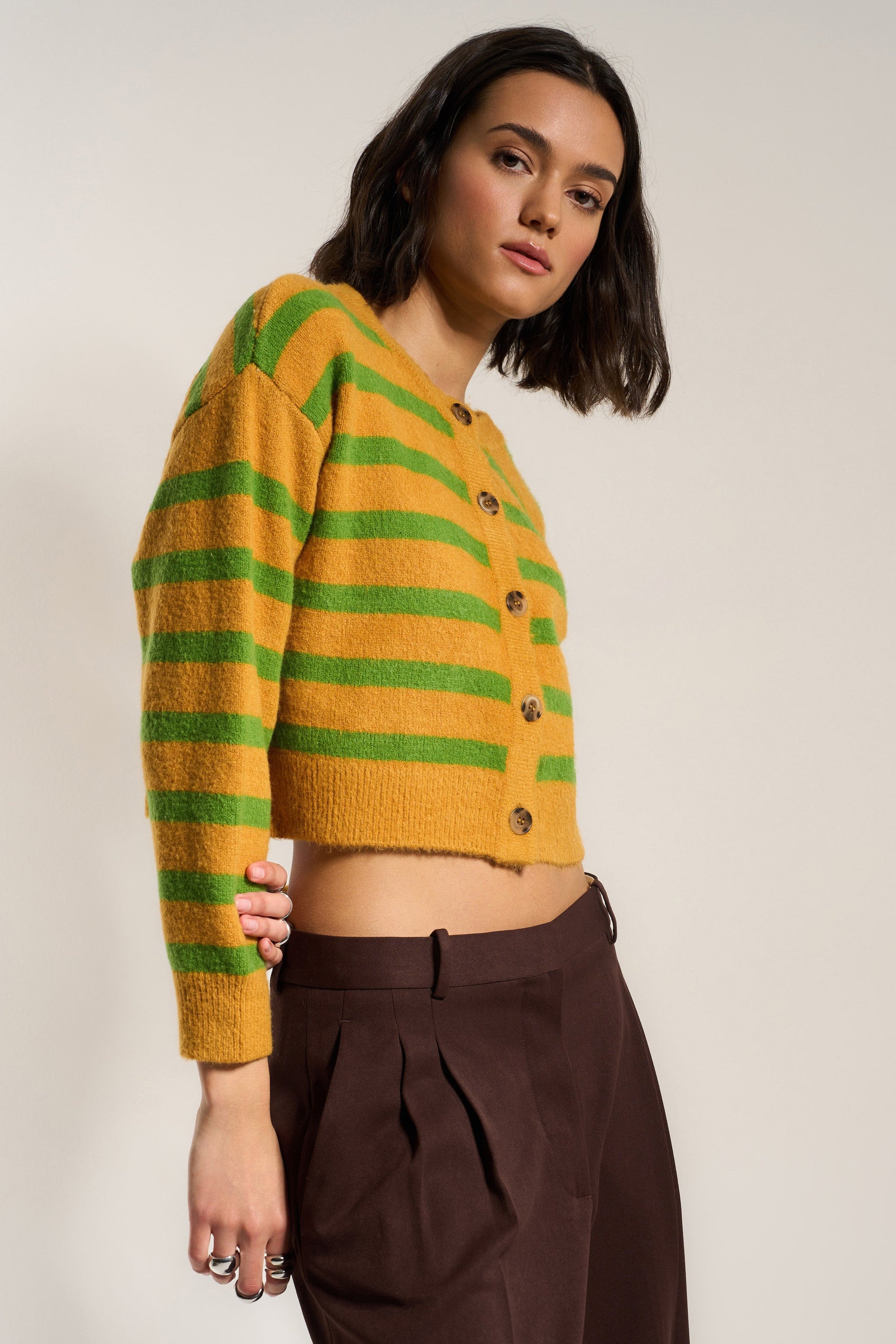 Callahan Knitwear - Fiona Cardigan - Fern Stripe -