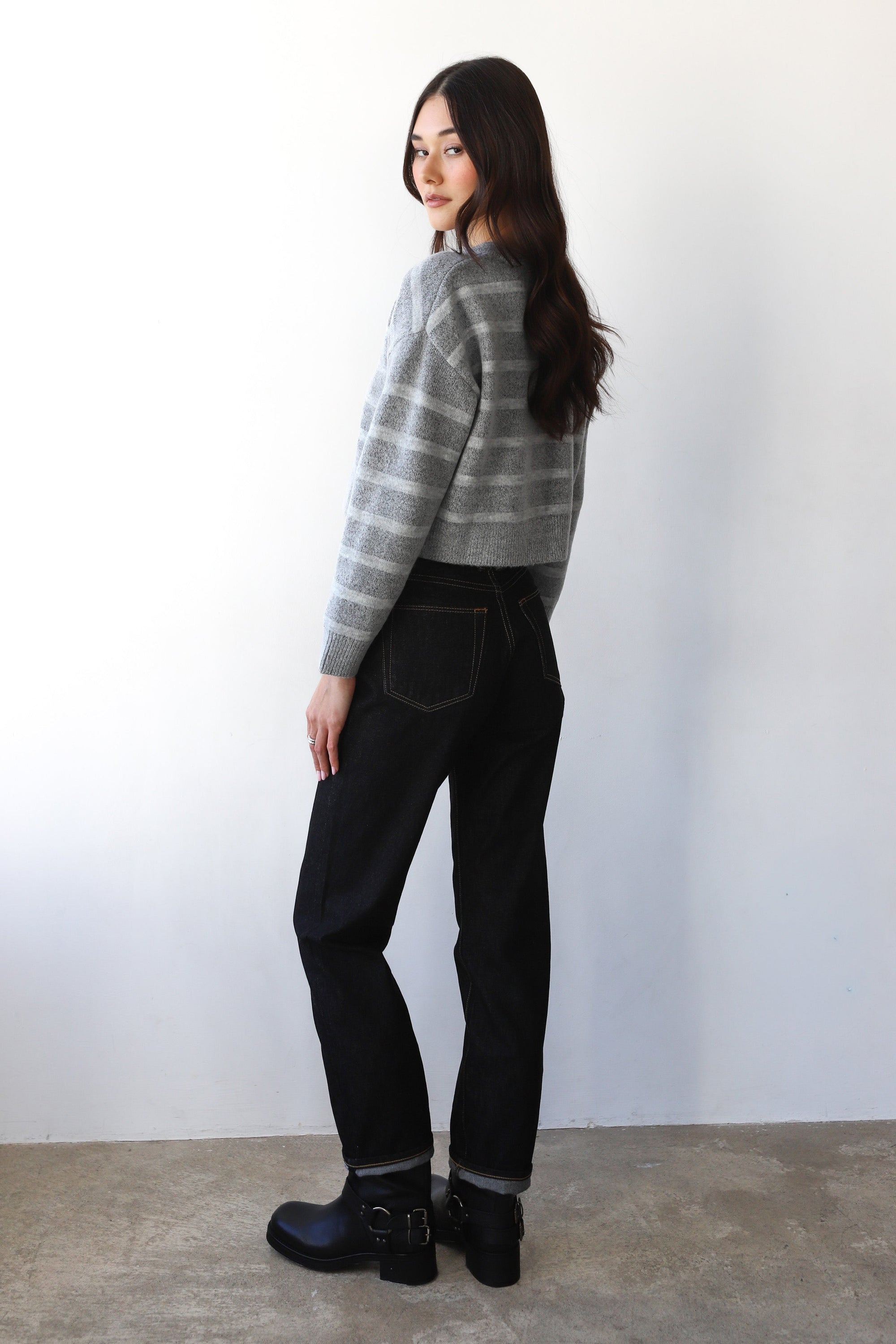 Callahan Knitwear - Fiona Cardigan - Heather Grey Stripe -