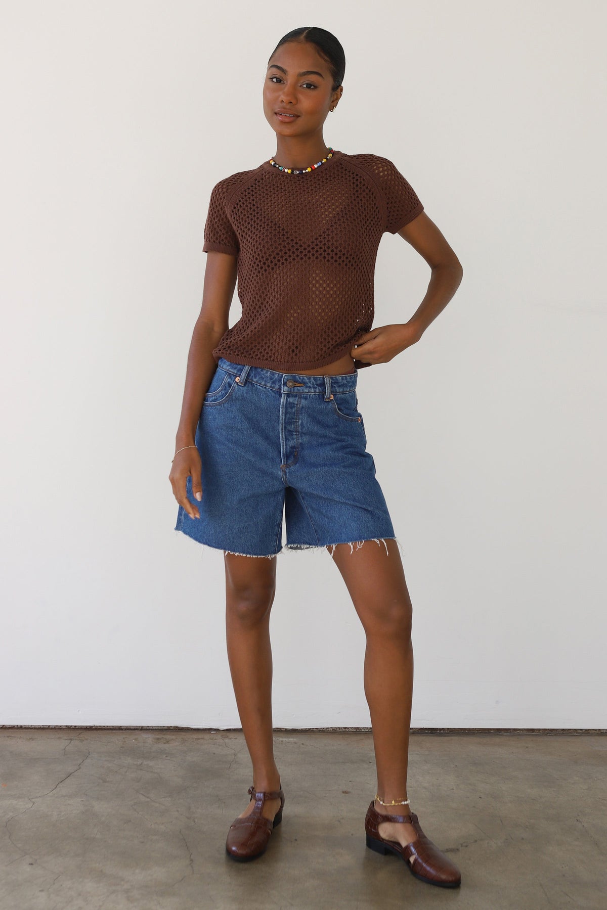 Callahan Knitwear - Francisca Crochet Tee - Chocolate -
