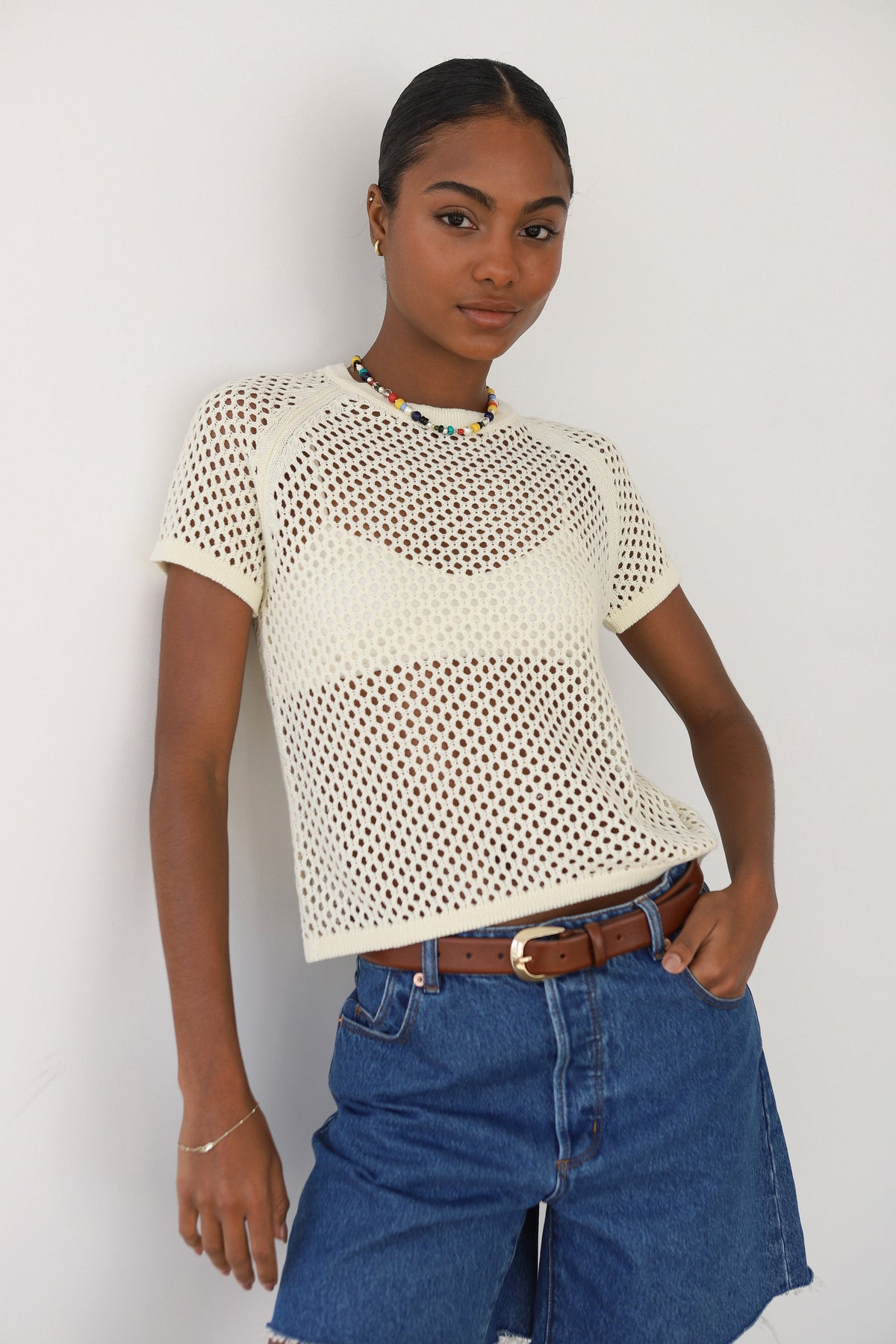 Callahan Knitwear - Francisca Crochet Tee - Creme -
