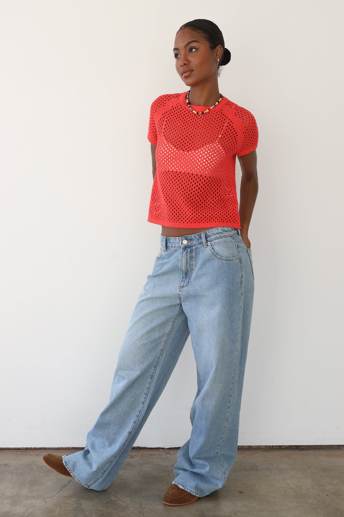 Callahan Knitwear - Francisca Crochet Tee - Poppy -