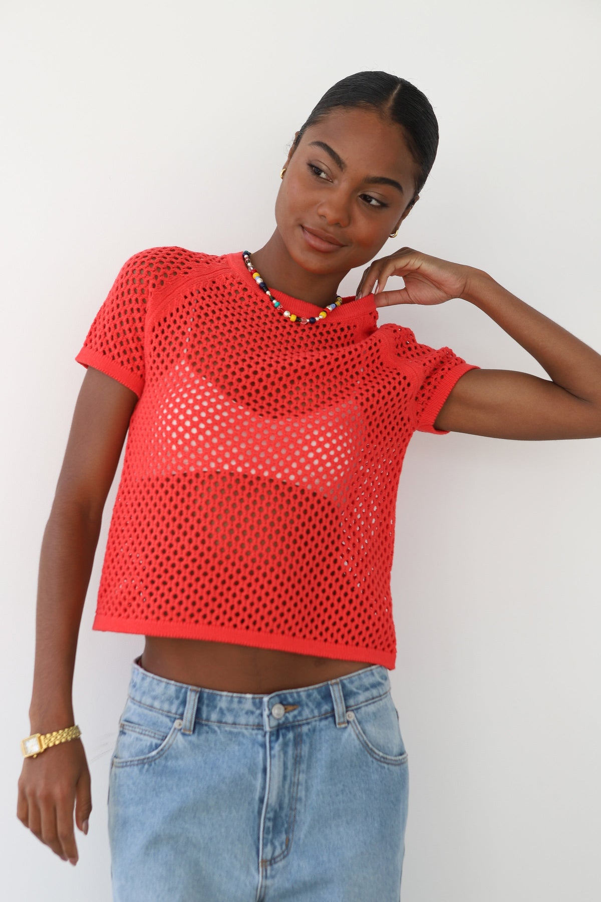 Callahan Knitwear - Francisca Crochet Tee - Poppy -