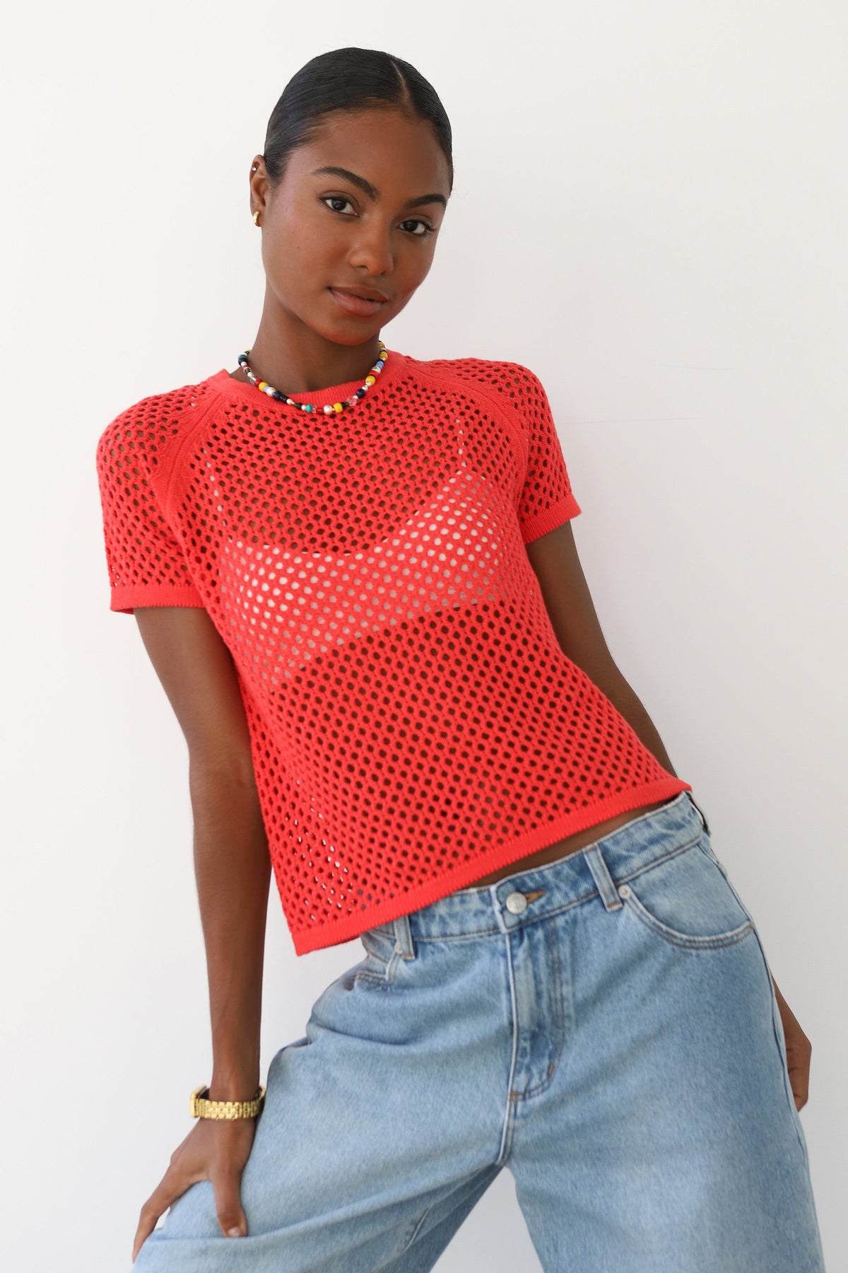 Francisca Crochet Tee - Poppy