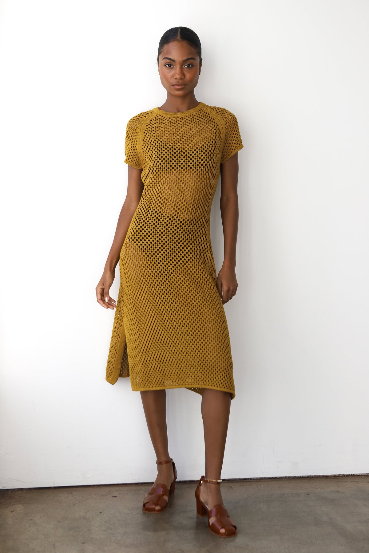 Francisca Crochet Midi Dress - Bronze