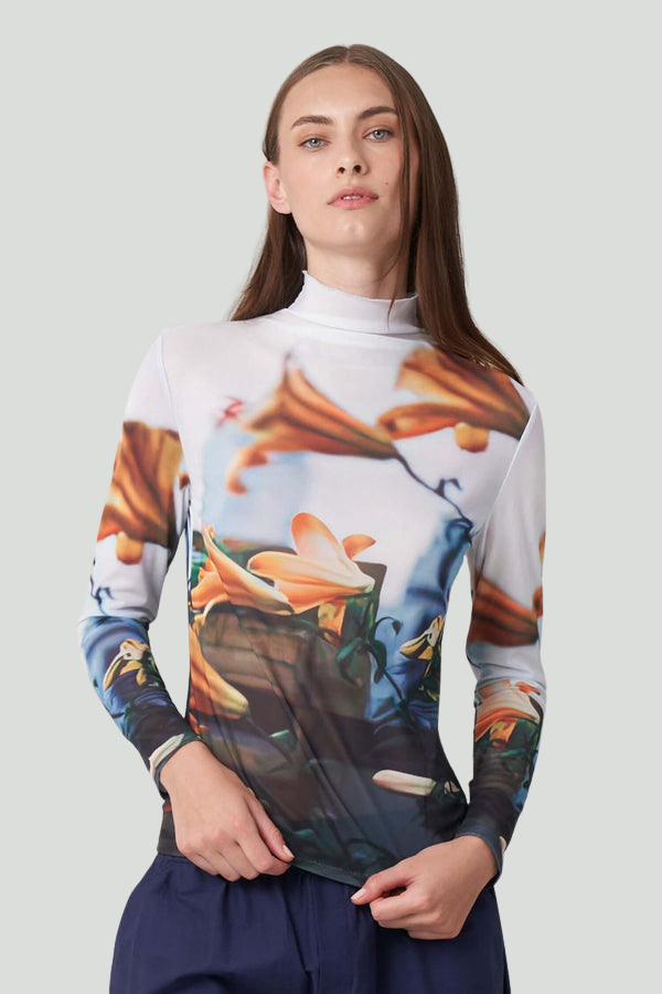 Find Me Now - Paulie Mock Neck Top - Tiger Lilies -