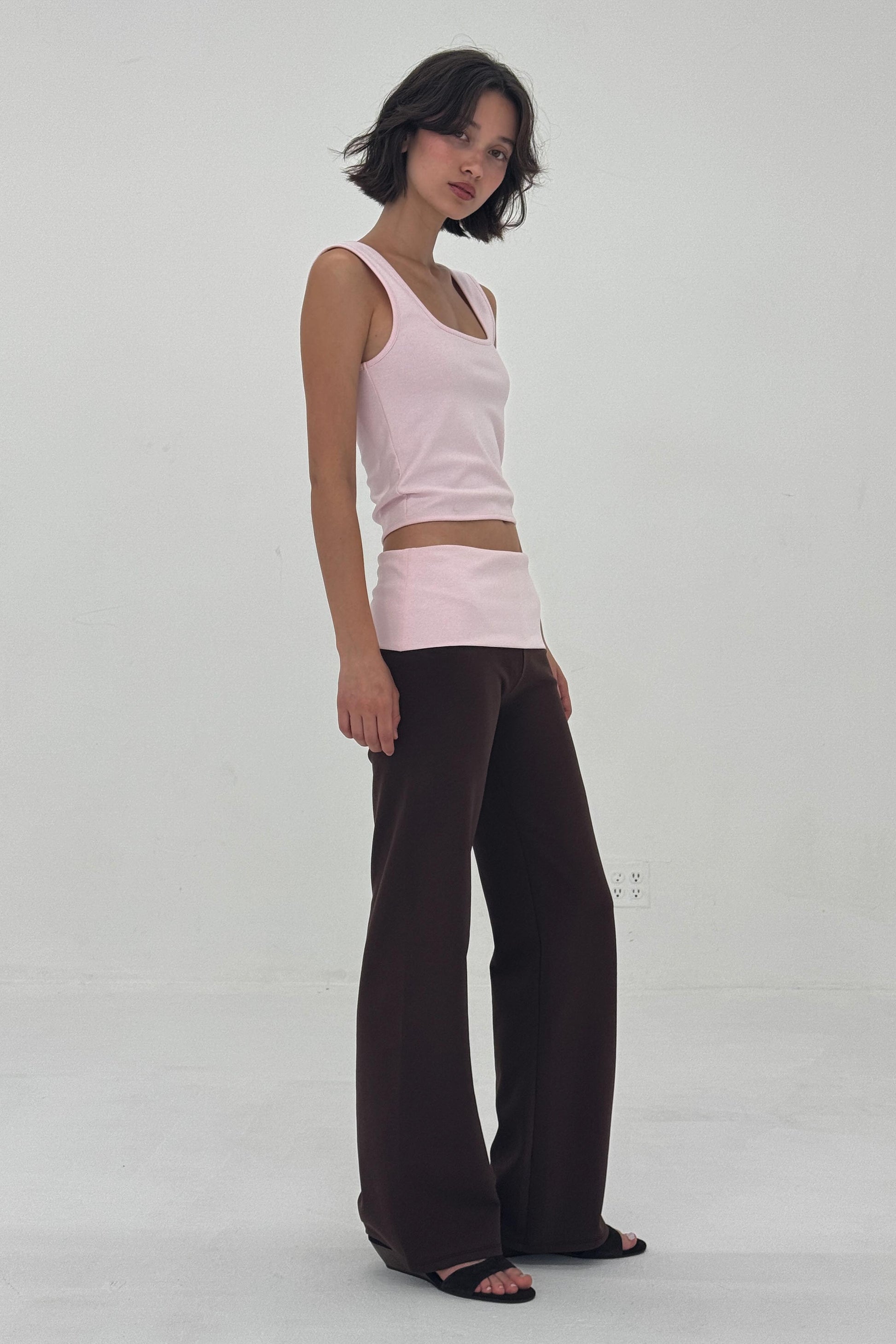 Find Me Now - Foldover Ponte Pants - Strawberry Chocolate -