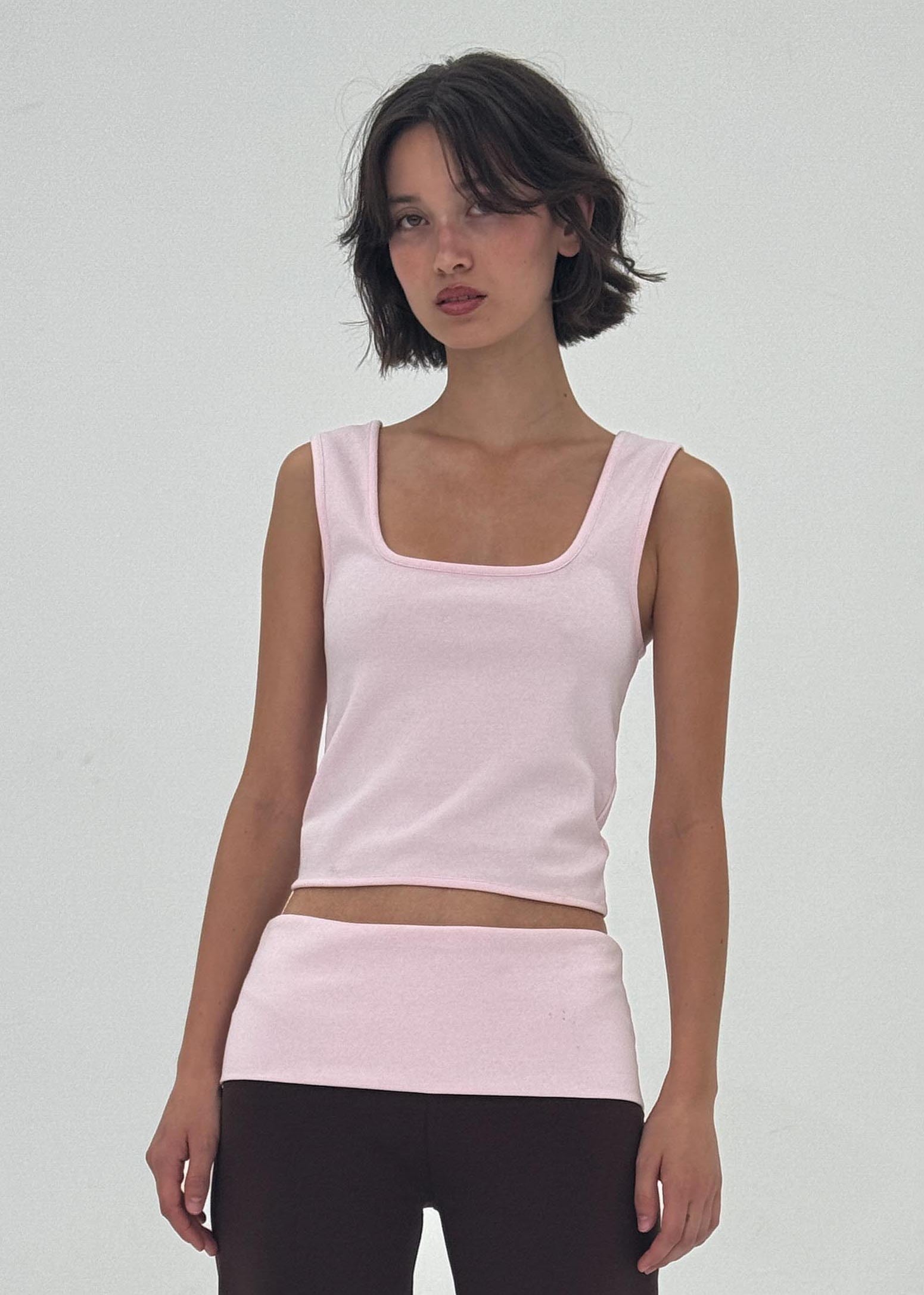 Find Me Now - Square Neck Ponte Tank Top - Strawberry Cream -