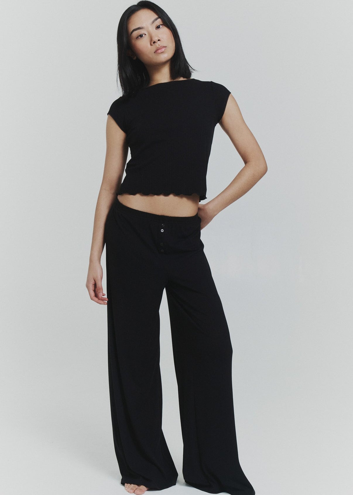 Find Me Now - Button Lounge Pants - Black -