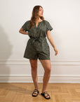 Loup - Paloma Short Sleeve Zip Romper - Floral -