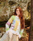 Gigi Knitwear - Patchwork Cardigan - Lime Multi -