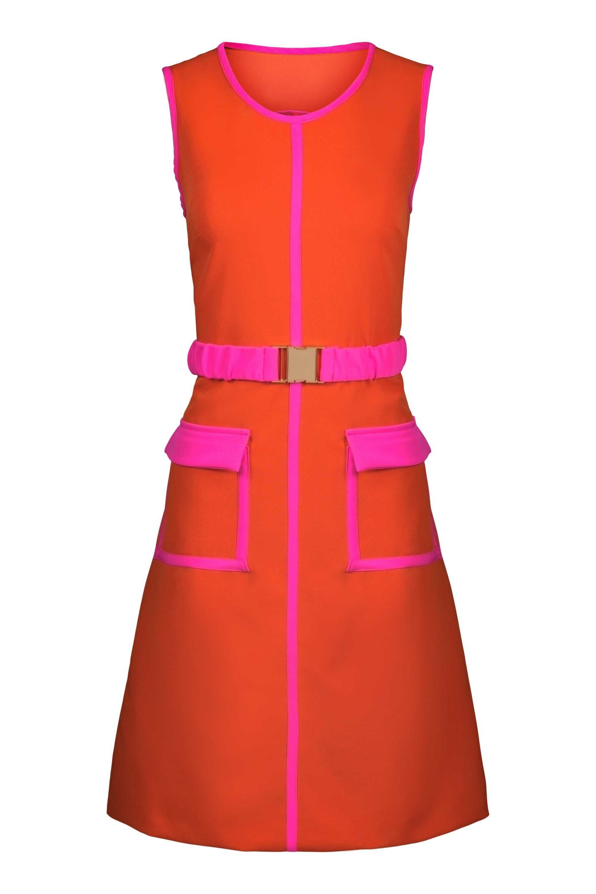 Hilary MacMillan - 60's Belted A-Line Piped Dress - Pink & Orange -