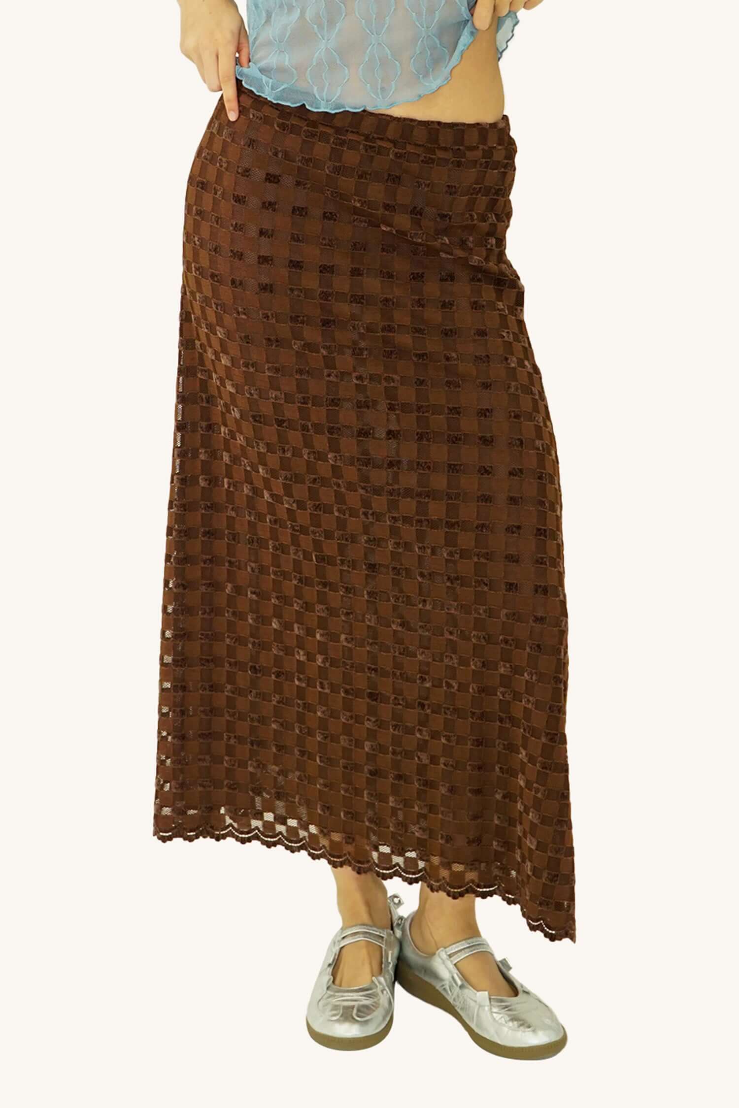 Find Me Now - Harmony Checkered Skirt - Brown -
