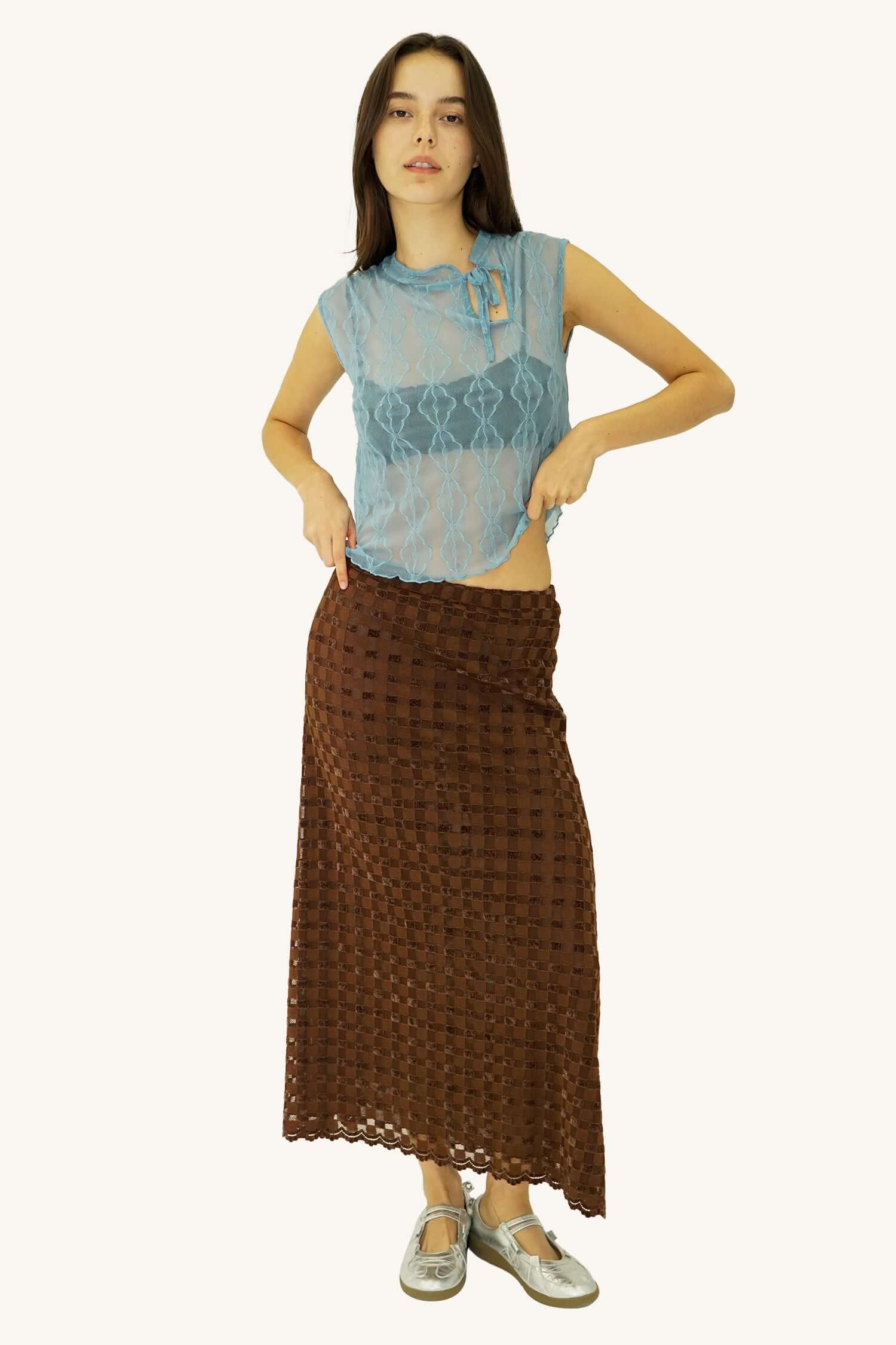 Find Me Now - Harmony Checkered Skirt - Brown -