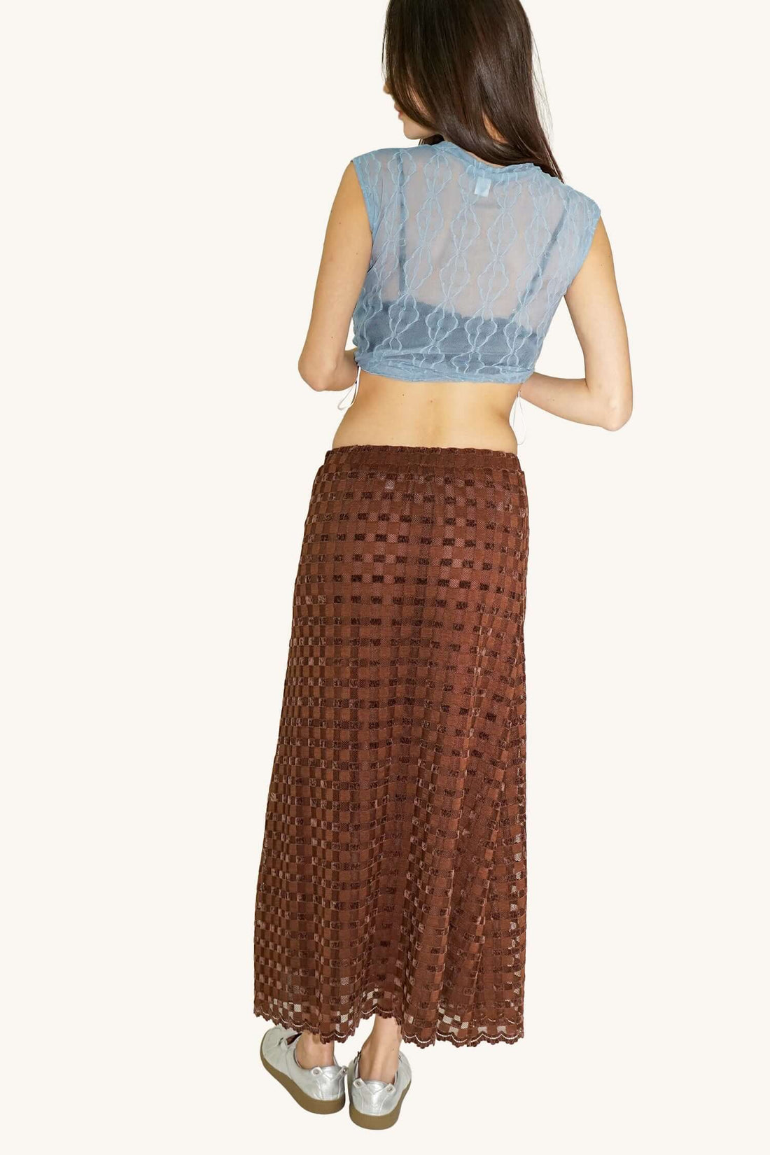 Find Me Now - Harmony Checkered Skirt - Brown -