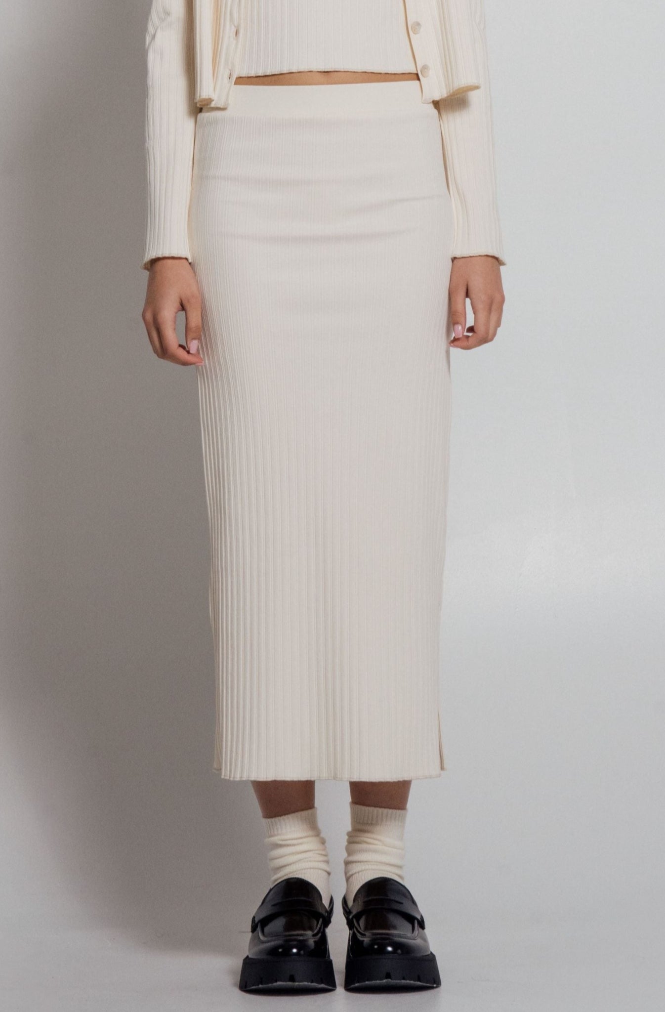 Wildflo Studio - Rib Knit Midi Skirt Ivory -