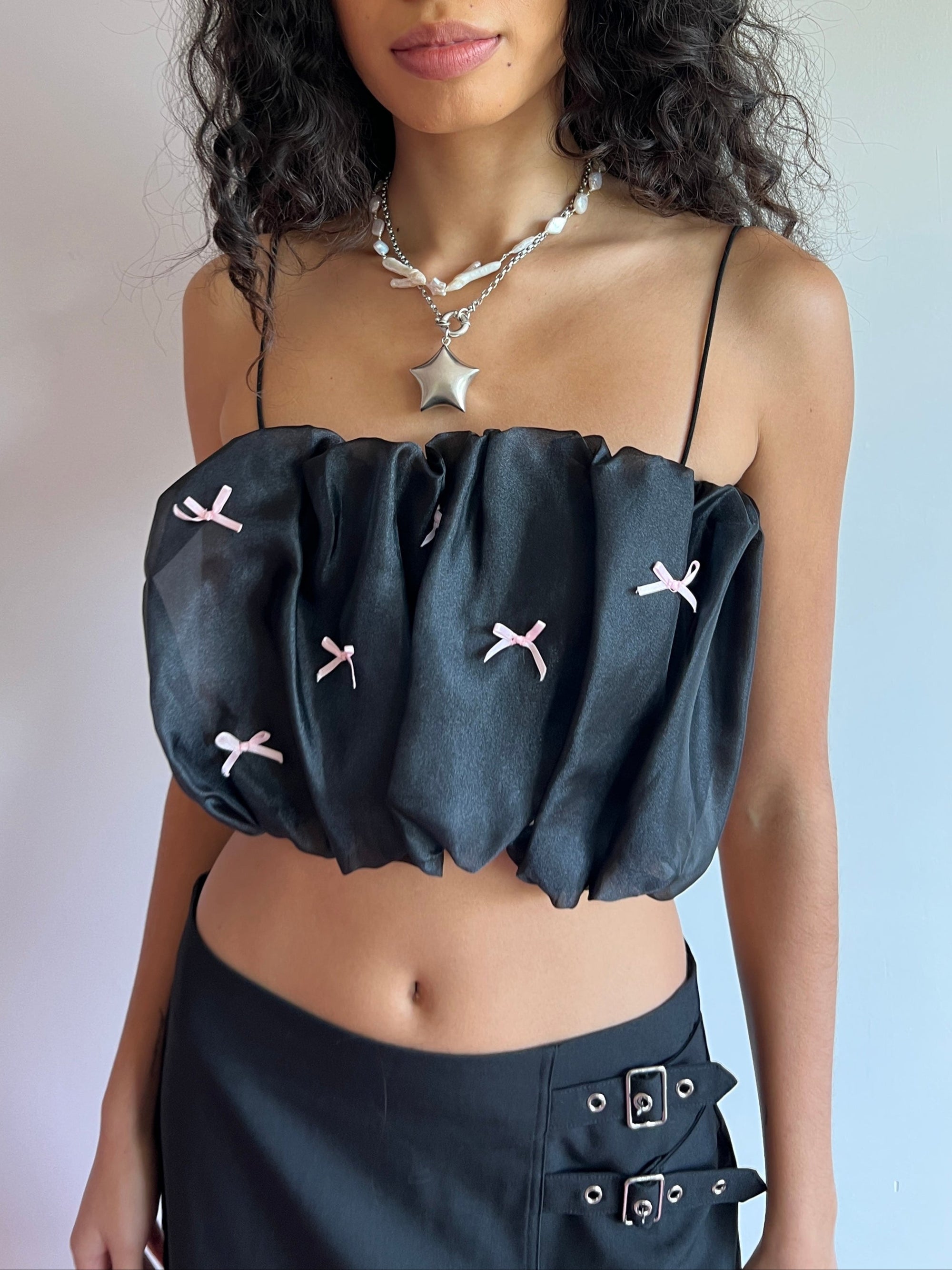 Lisa Says Gah - Jemma Bubble Top - Black Pink Bow -