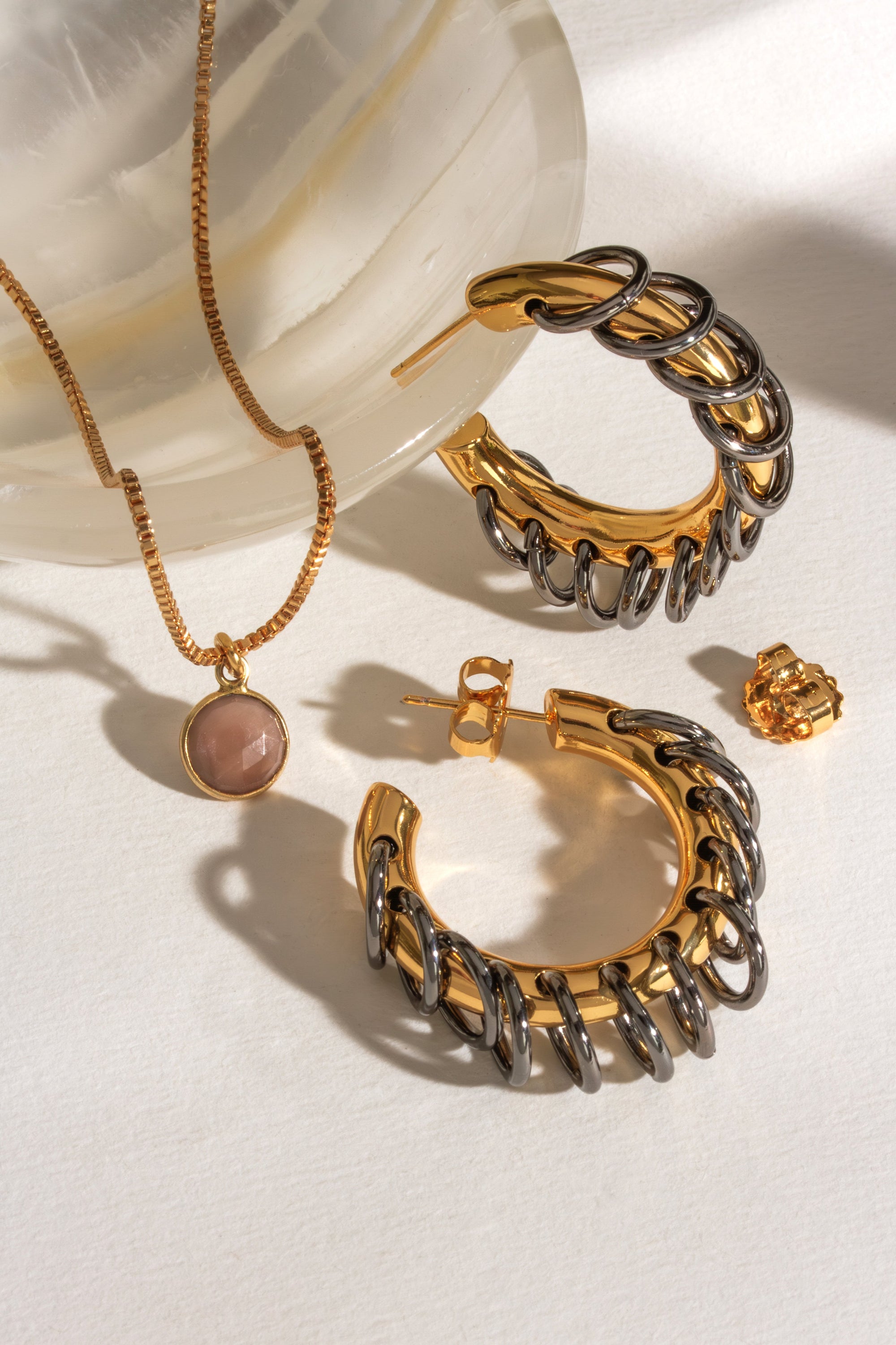 Luna Norte - Golden Eclipse Vertebrae Post Hoop Earring -