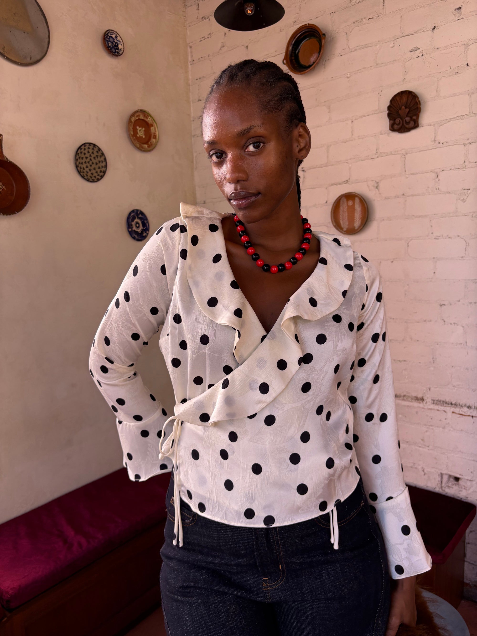 Lisa Says Gah - Ricki Wrap Top - White Dot -